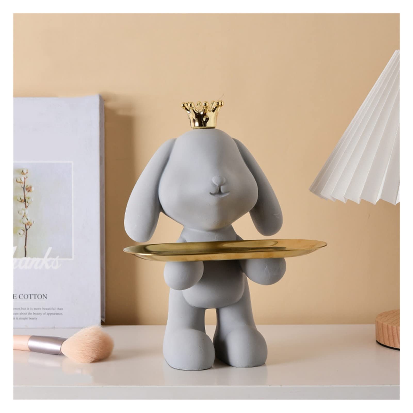 Cute Rabbit Statue with Storage Tray - Resin Key Holder, Jewelry & Candy Dish - Gray Home Decor for Porch, Entryway & Shelf | Perfect for Organizing Keys, Jewelry & Small Items