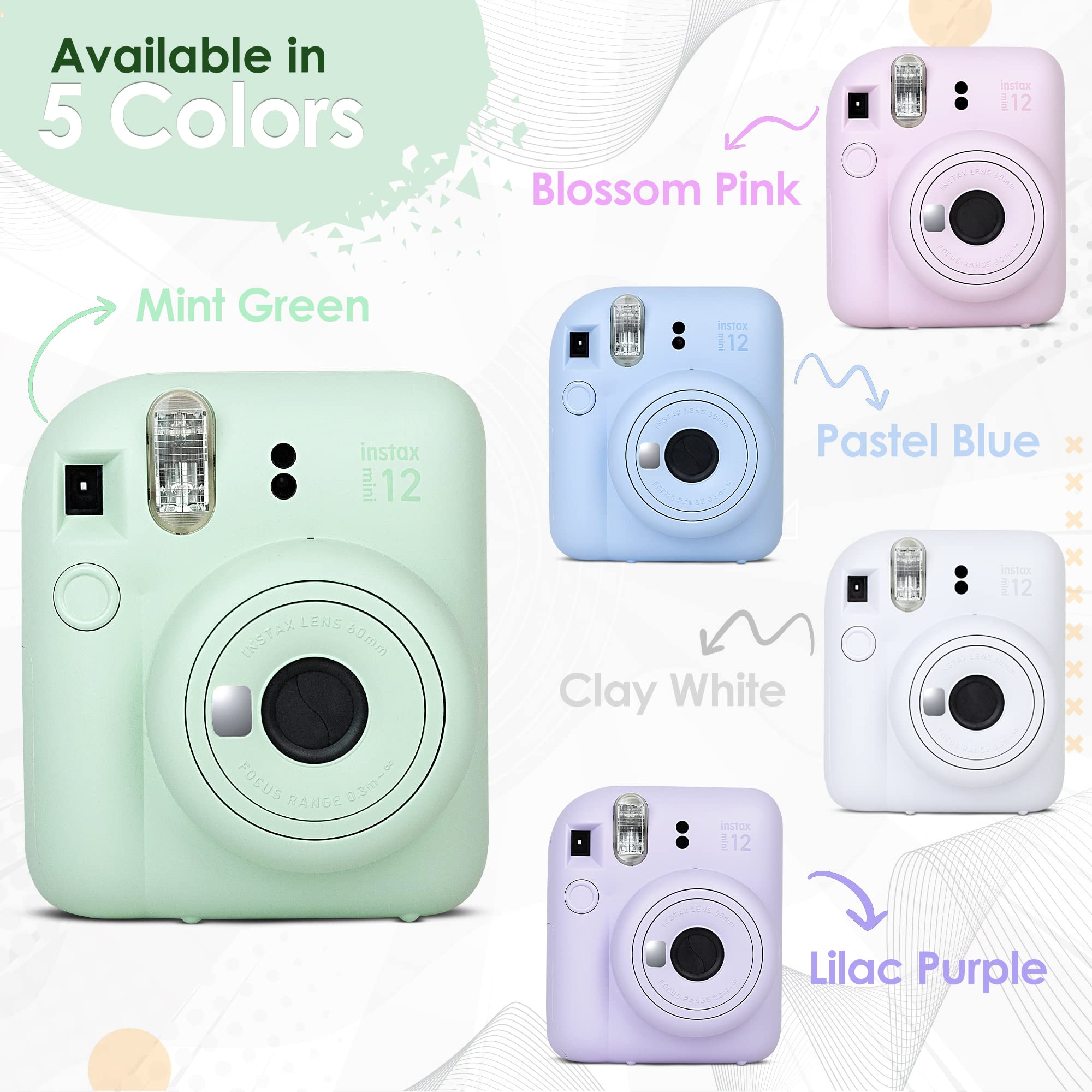 Fujifilm Instax Mini 12 Instant Camera Bundle with 60 Sheets Mini Film, Carrying Case, Photo Album & Stickers - Mint Green | Perfect for Travel, Parties, Weddings & DIY Scrapbooking