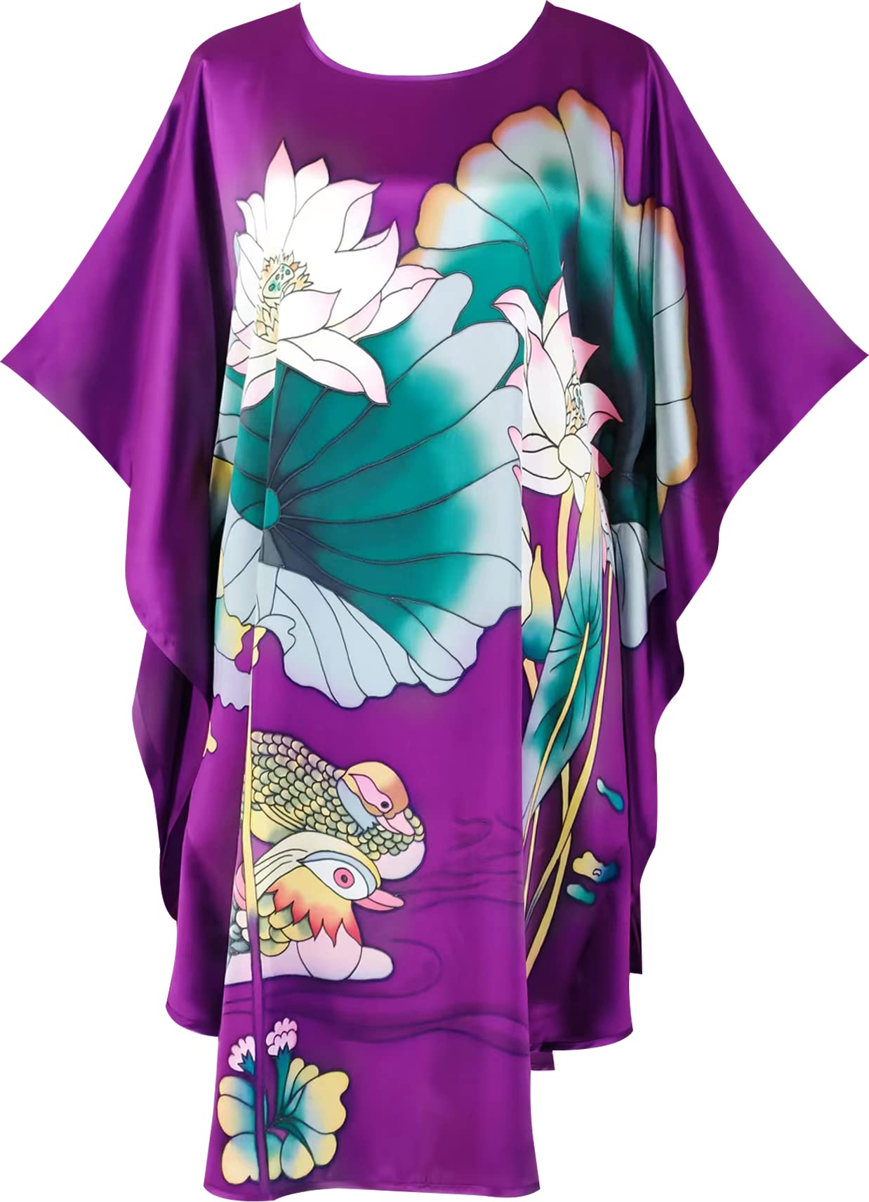 Luxury 100% Silk Pajamas for Women | Floral Print Silk Kimono Robe & Bathrobe with Doll Sleeves | Elegant Loungewear for Spa, Bridal Shower & Home Relaxation