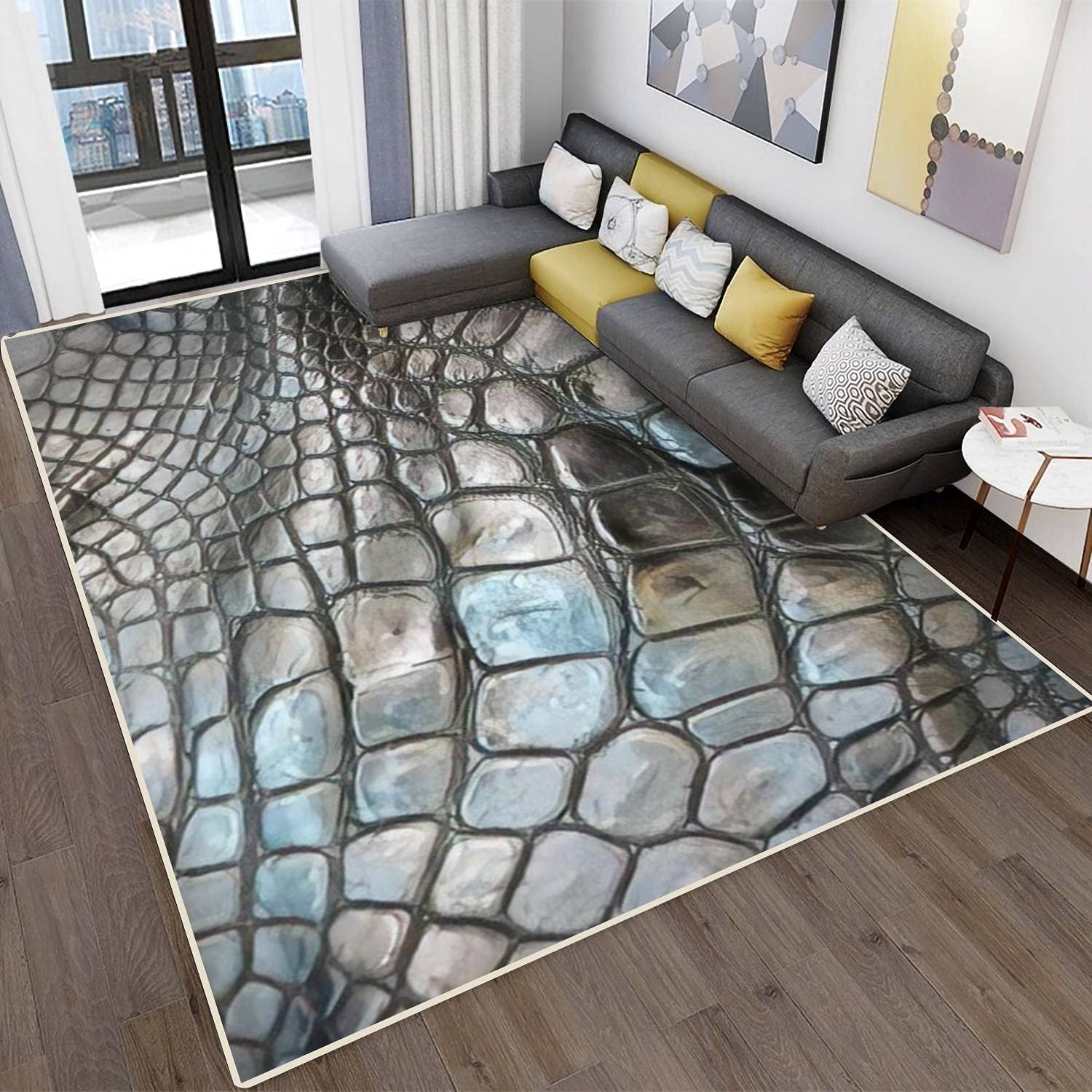 Modern Abstract Area Rug - Stain Resistant Crocodile Texture Carpet for Living Room, Bedroom, Kitchen & Bathroom - Soft Rectangular Home Decor Mat for Cozy Spaces & High Traffic Areas