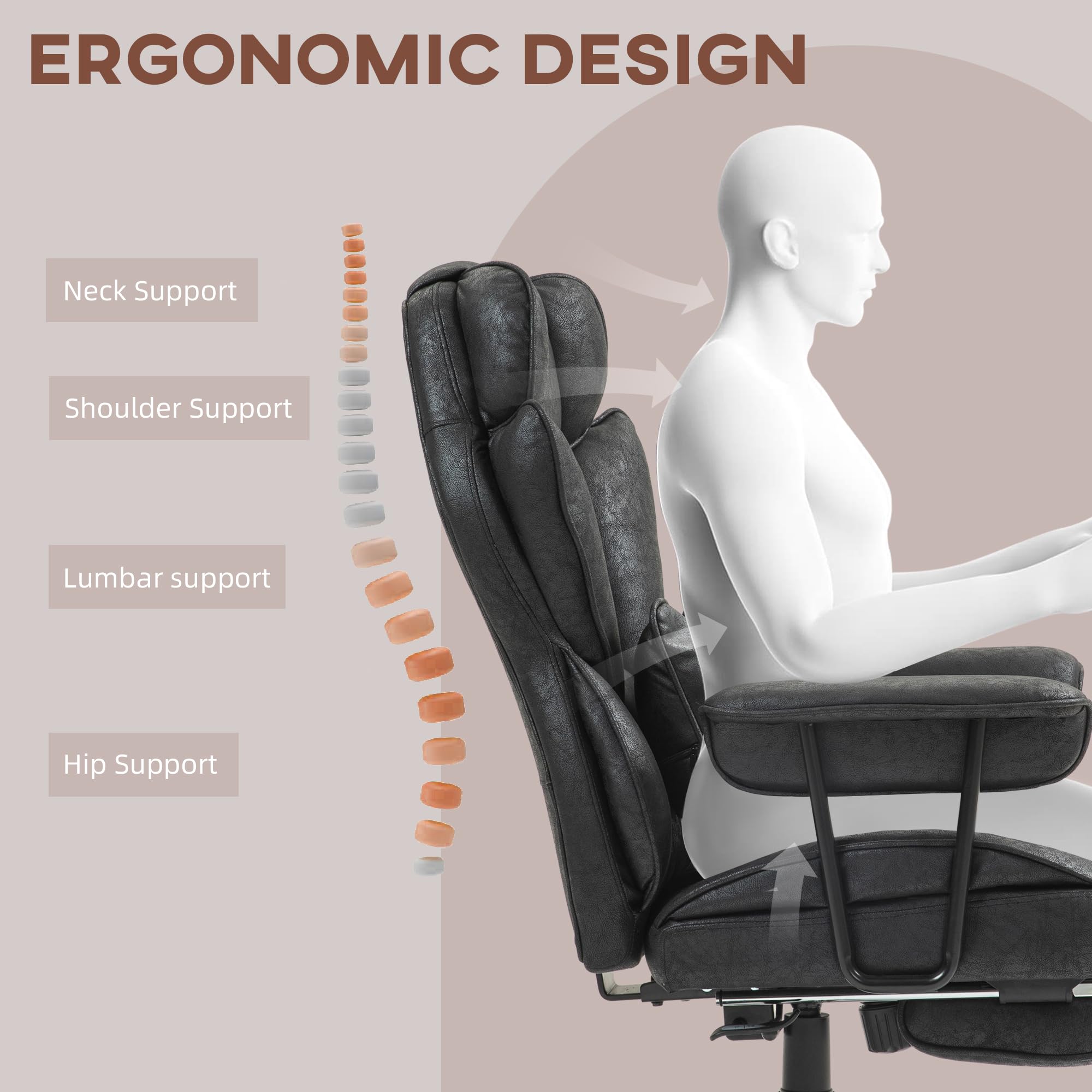 HOMCOM 6-Point Vibration Massage Executive Office Chair with Heating, 400LBS Capacity - Big & Tall Ergonomic Computer Desk Chair with Adjustable Footrest, Lumbar Support & Microfiber Reclining - Perfect for Home Office, Gaming & Workspaces (Black)