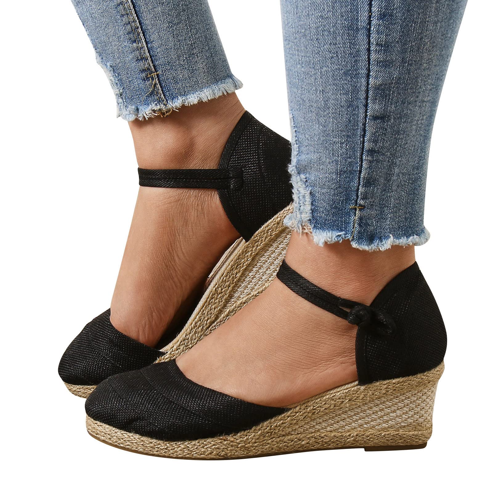 Aniywn Women's Closed Toe Wedge Sandals - Retro Casual Espadrilles with Buckle Strap for Ladies | Perfect for Summer Outings, Beach Walks & Casual Wear