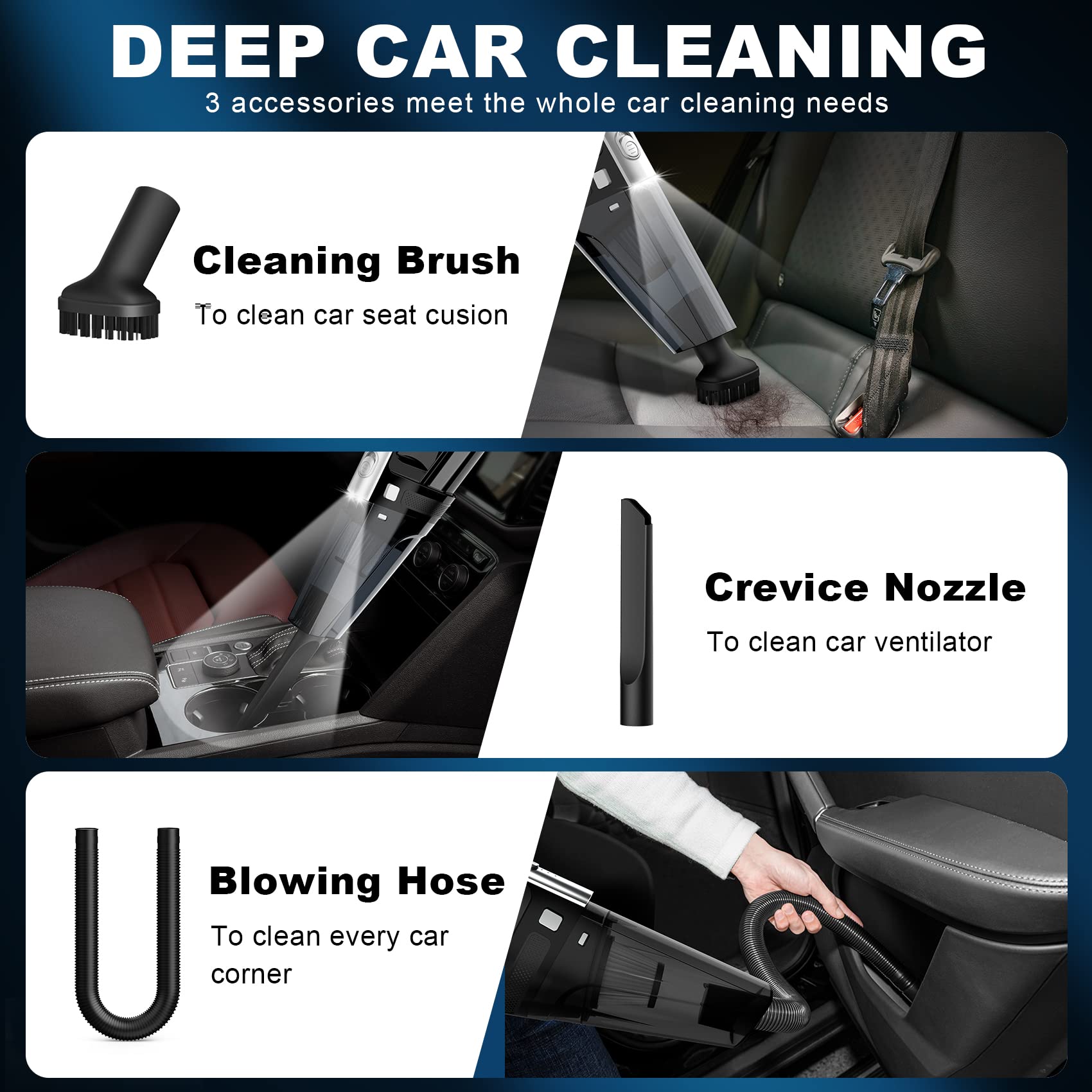 Portable Car Vacuum Cleaner - 7000PA Strong Suction, 12V DC High Power, 16.4ft Cord, LED Light - Compact & Lightweight (0.33L Capacity) with Storage Bag - Perfect for Car Detailing, Home & Office Cleaning