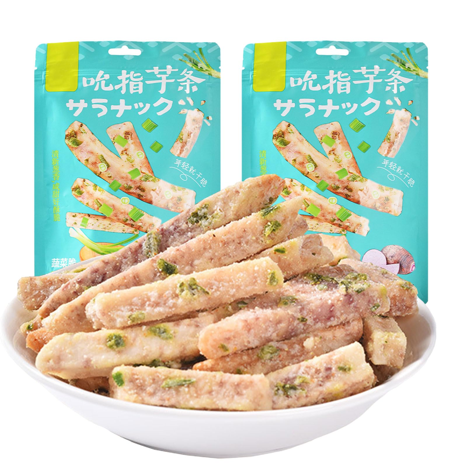 Crispy Sea Salt Taro Chips & Scallion Flavored Taro Strips - 7.05oz (200g) Pack of 2 - Healthy Vegan Vegetable Snacks for Parties, Movie Nights & On-the-Go Munching