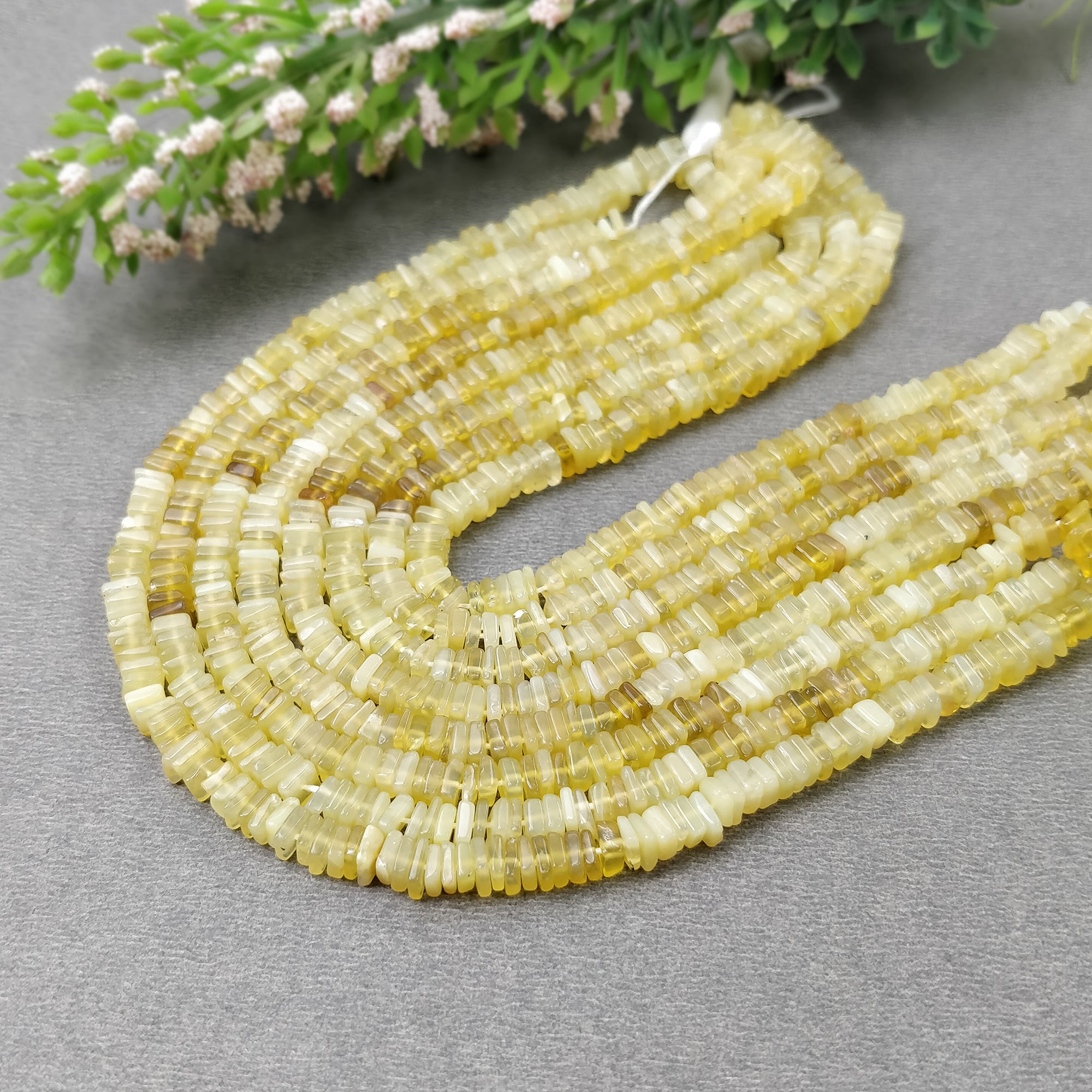 Natural Untreated Yellow Opal Gemstone Loose Square Heishe Beads - 17pcs for Jewelry Making, DIY Crafts, and Statement Necklace Designs | High-Quality Opal Beads for Handmade Bracelets & Boho Accessories