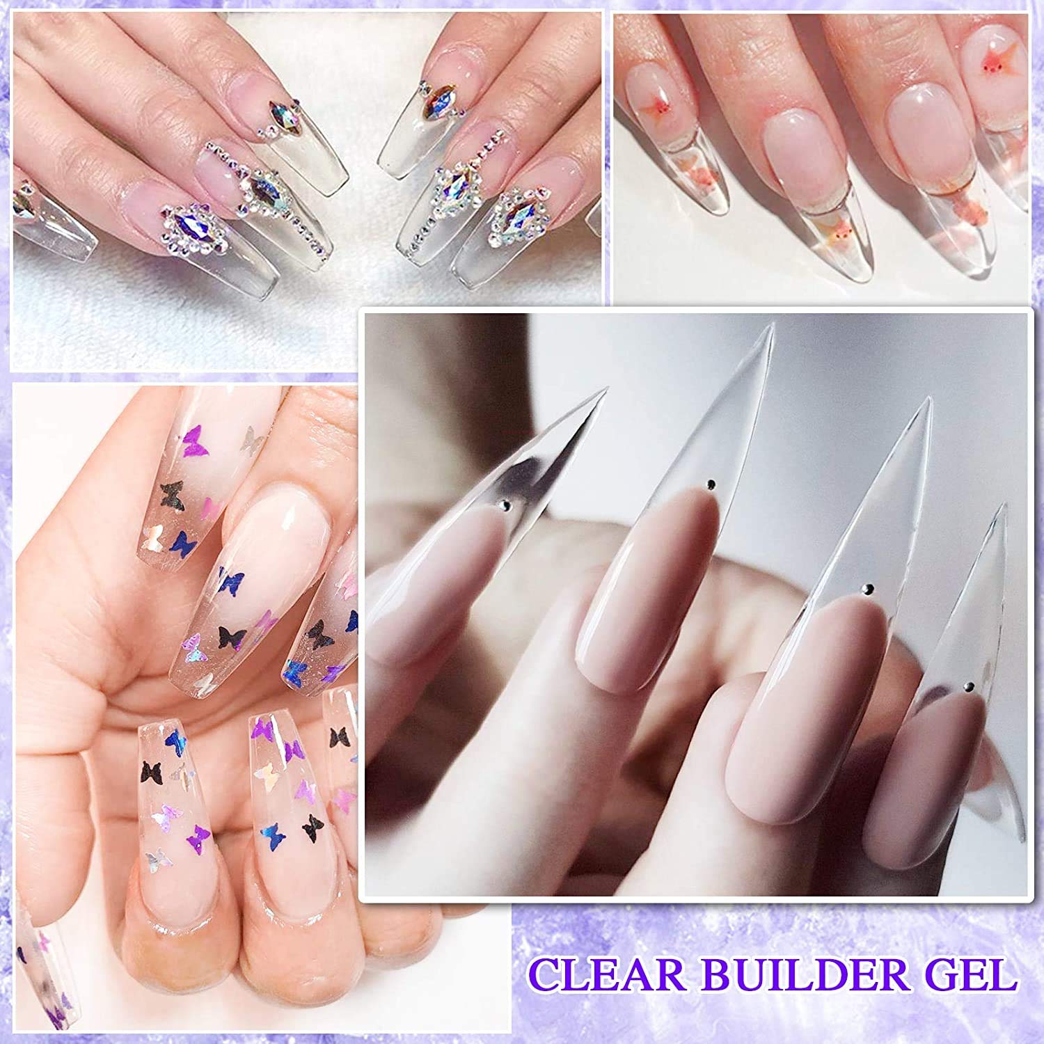 Builder Nail Gels - 56g Clear Nail Strengthening Gel for Professional Manicures | Nail Art Kit with Gel Polish, Nail Forms & Brush | Perfect for Salon, Home DIY & Nail Extensions