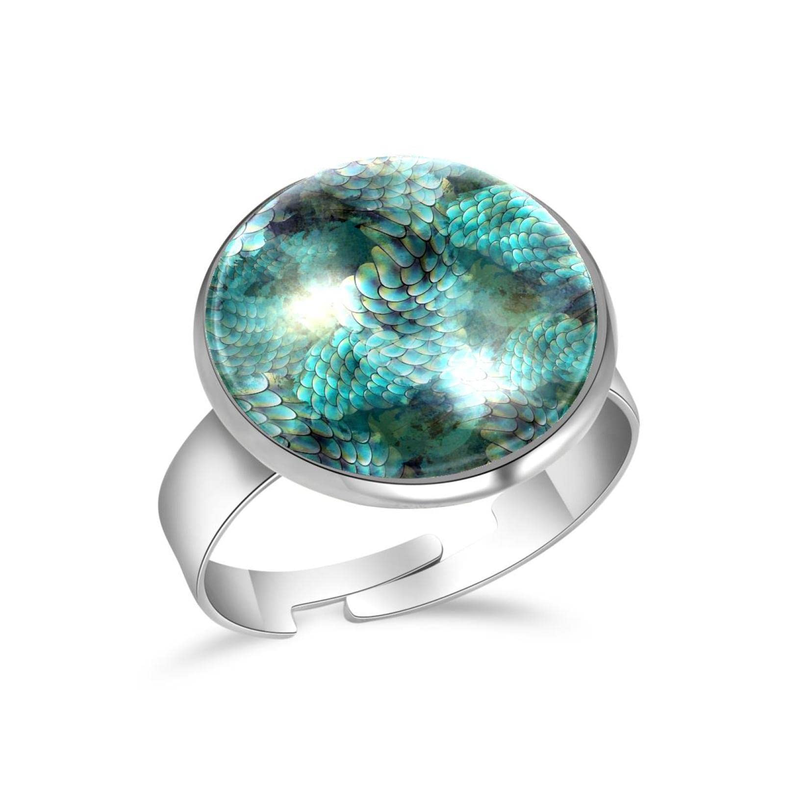 Adjustable Finger Rings for Women & Men - Abstract Watercolor Mermaid Fish Scale Design Jewelry | Perfect for Parties, Weddings & Everyday Fashion Accessories