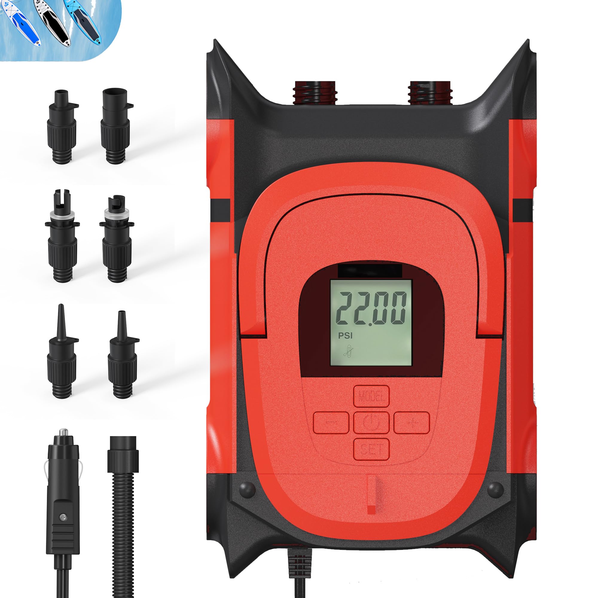 GICLE Dual Motor Electric Air Pump for Inflatable SUP, Kayak & Boat - 22PSI Auto-Off Function with 12V Car Power Connector | Portable Paddle Board Pump for Beach, Lake & Outdoor Water Sports