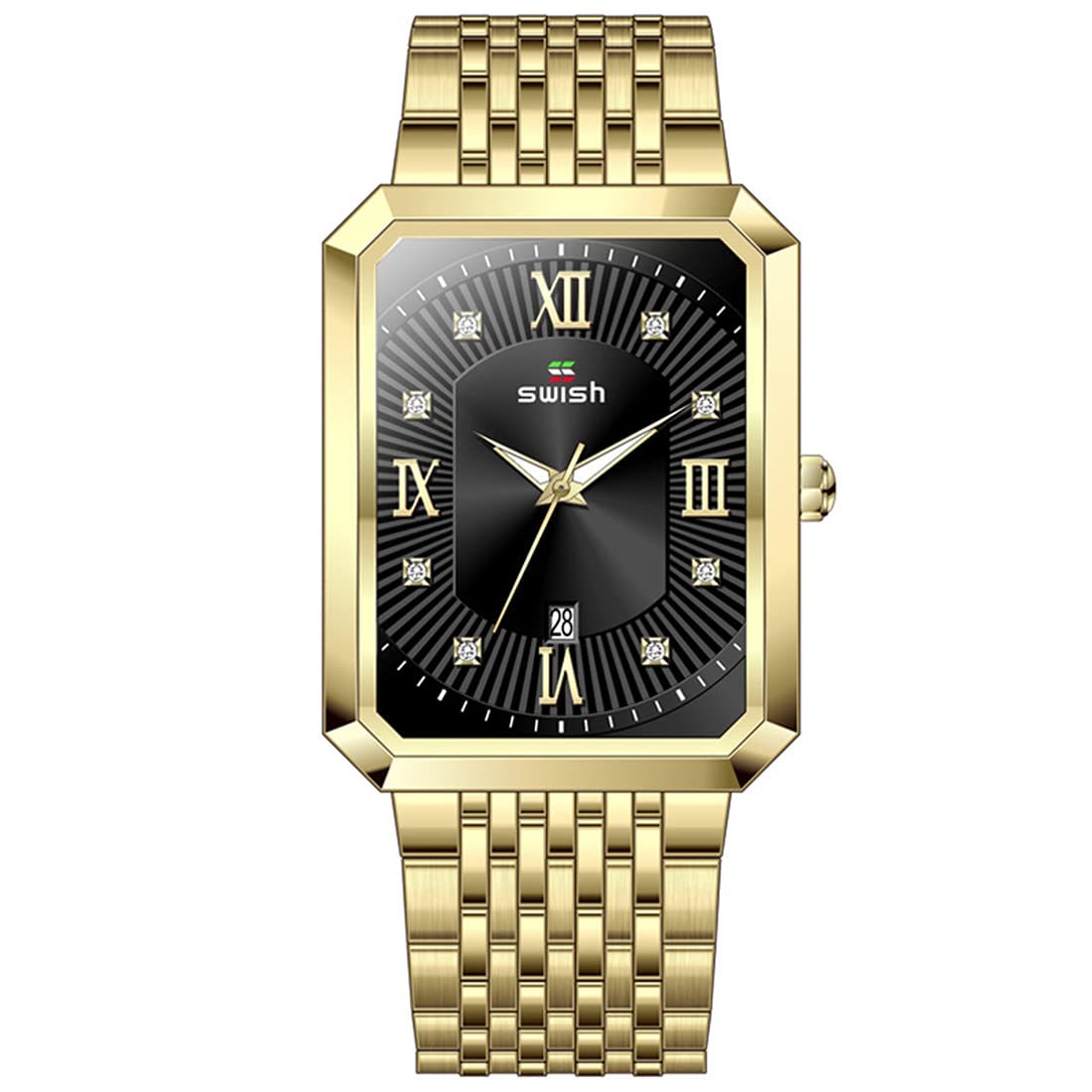 YXBQueen Men's Luxury Analog Quartz Watch - Waterproof Stainless Steel Mesh Band with Date Display - Gold Fashion Wristwatch for Business, Casual & Formal Occasions
