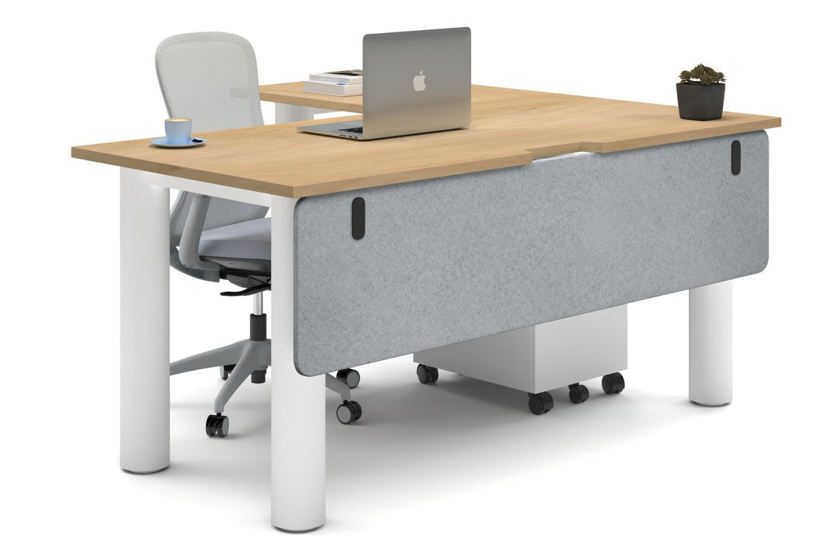 L-Shaped Corner Office Desk with Quadro Cylinder Legs - 1600L x 1800W Dimensions, Cable Management Scallop - Perfect for Home Office, Gaming Setup & Workspace Organization