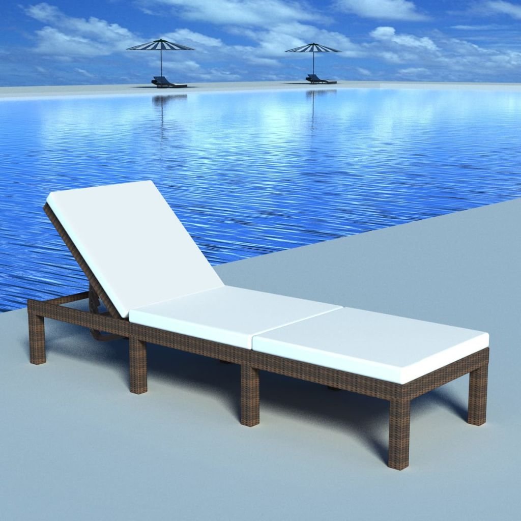 vidaXL Brown Poly Rattan Sun Lounger with Cushion - 76.8