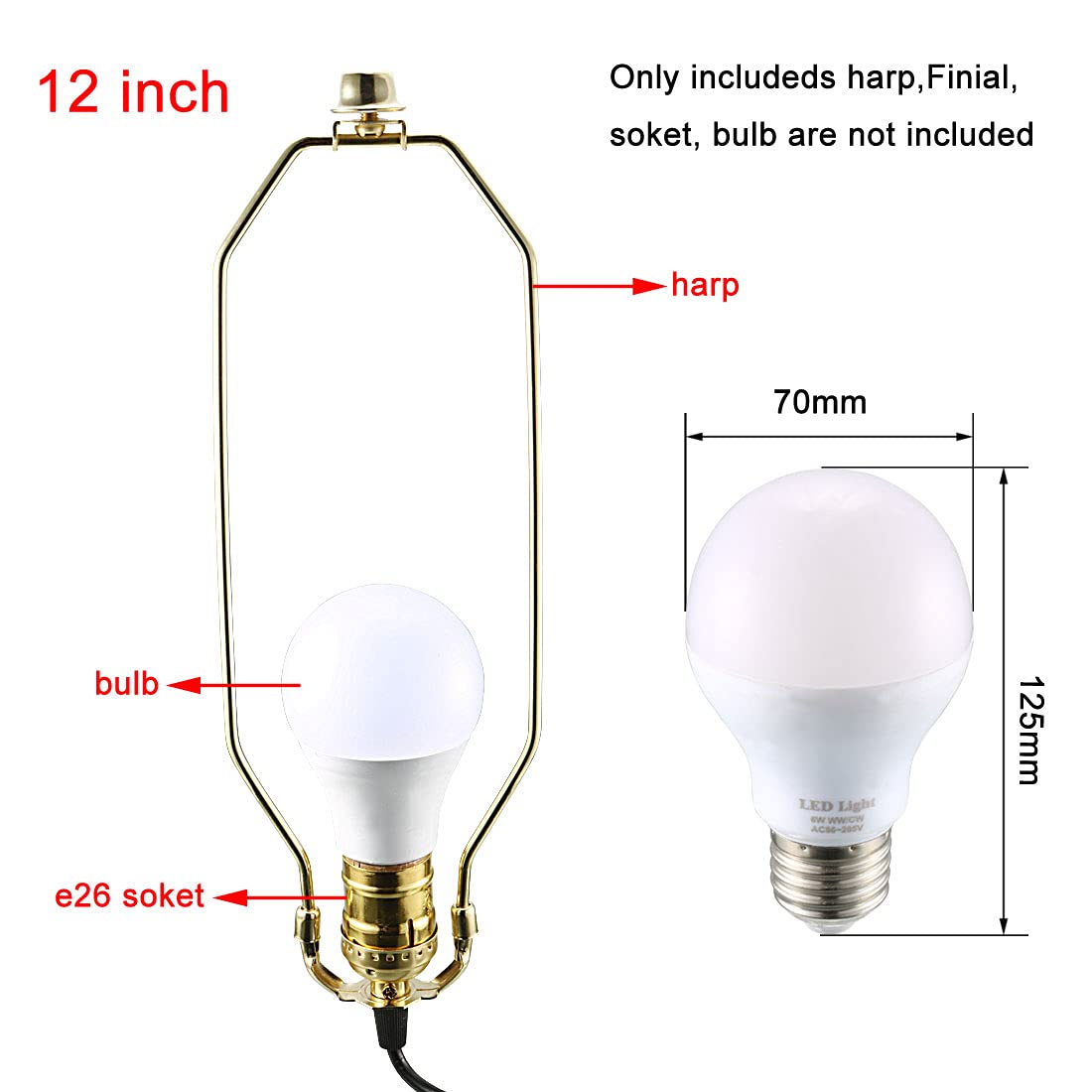 uxcell 12 Inch Polished Brass Lamp Harp Finial Holder Set - 2Pcs for Table & Floor Lamps - Perfect for Living Room, Bedroom, and Office Lighting Decor