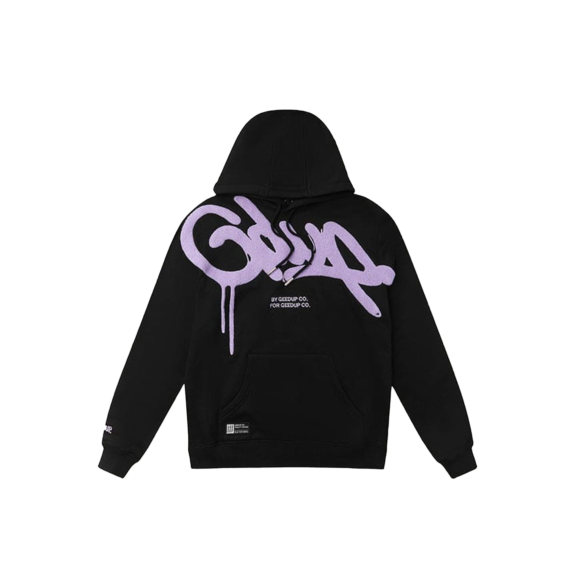 Geedup Handstyle Hoodie - Black & Lavender Pullover Sweatshirt for Men & Women | Streetwear Fashion, Casual Wear, Gym & Lounge Comfort (2024 Collection)