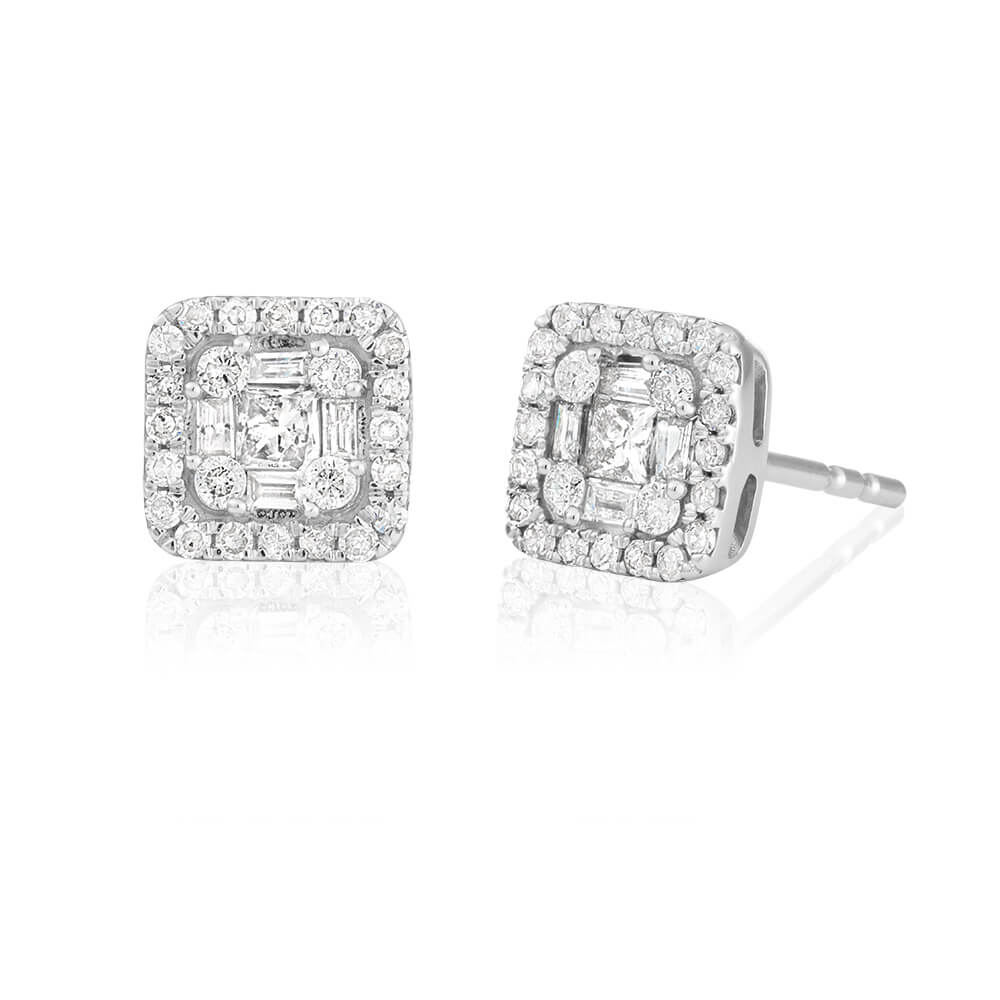 9ct White Gold 1/2 Carat Diamond Stud Earrings for Women - Elegant & Timeless Jewelry Gift for Anniversary, Wedding, or Special Occasions