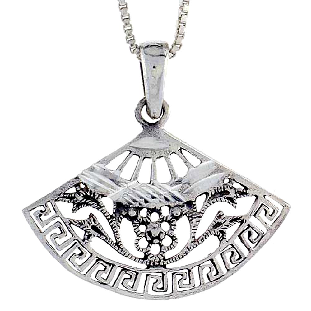 1 1/8 Inch Sterling Silver Fan Pendant Necklace - Elegant Jewelry Gift for Women - Perfect for Parties, Weddings & Everyday Wear