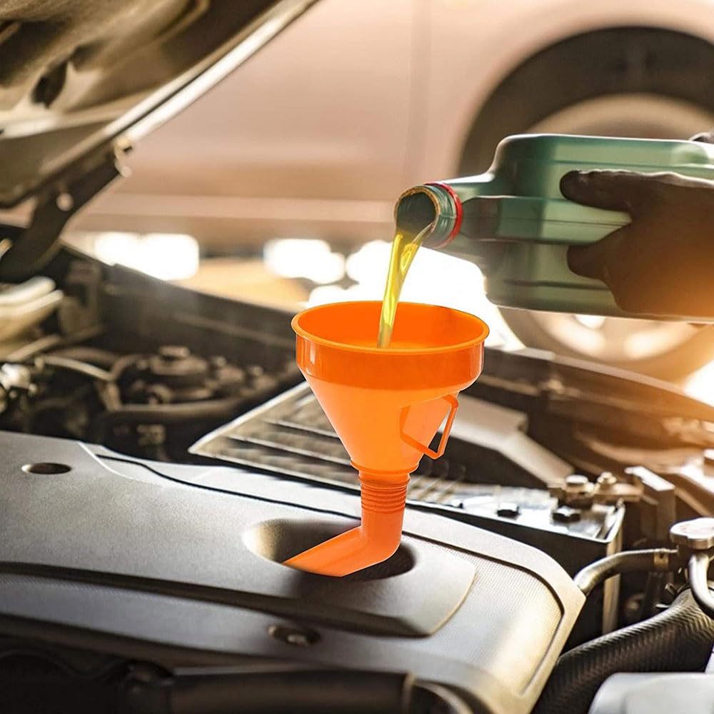 Right Angle No-Spill Oil Funnel - Flexible Long Neck Extension for Automotive & Motorcycle Fluid Transfer | Multi-Function Plastic Funnel for Easy Engine Oil, Coolant & Fuel Filling | Perfect for DIY Car Maintenance & Garage Use