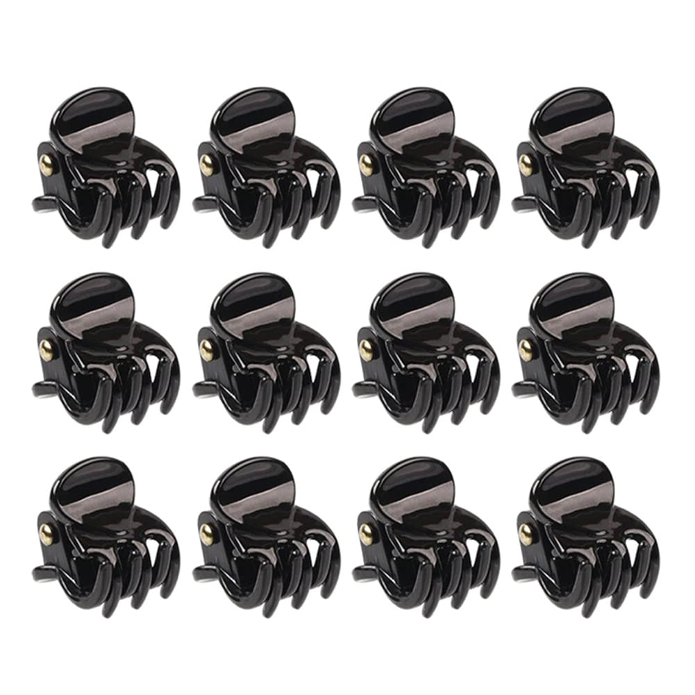 Haobase 12Pcs Black Plastic Mini Hair Claw Clips - Small Hair Clamps for Women & Girls - Hair Accessories for Ponytails, Bangs & Updos - Perfect for School, Work & Everyday Styling