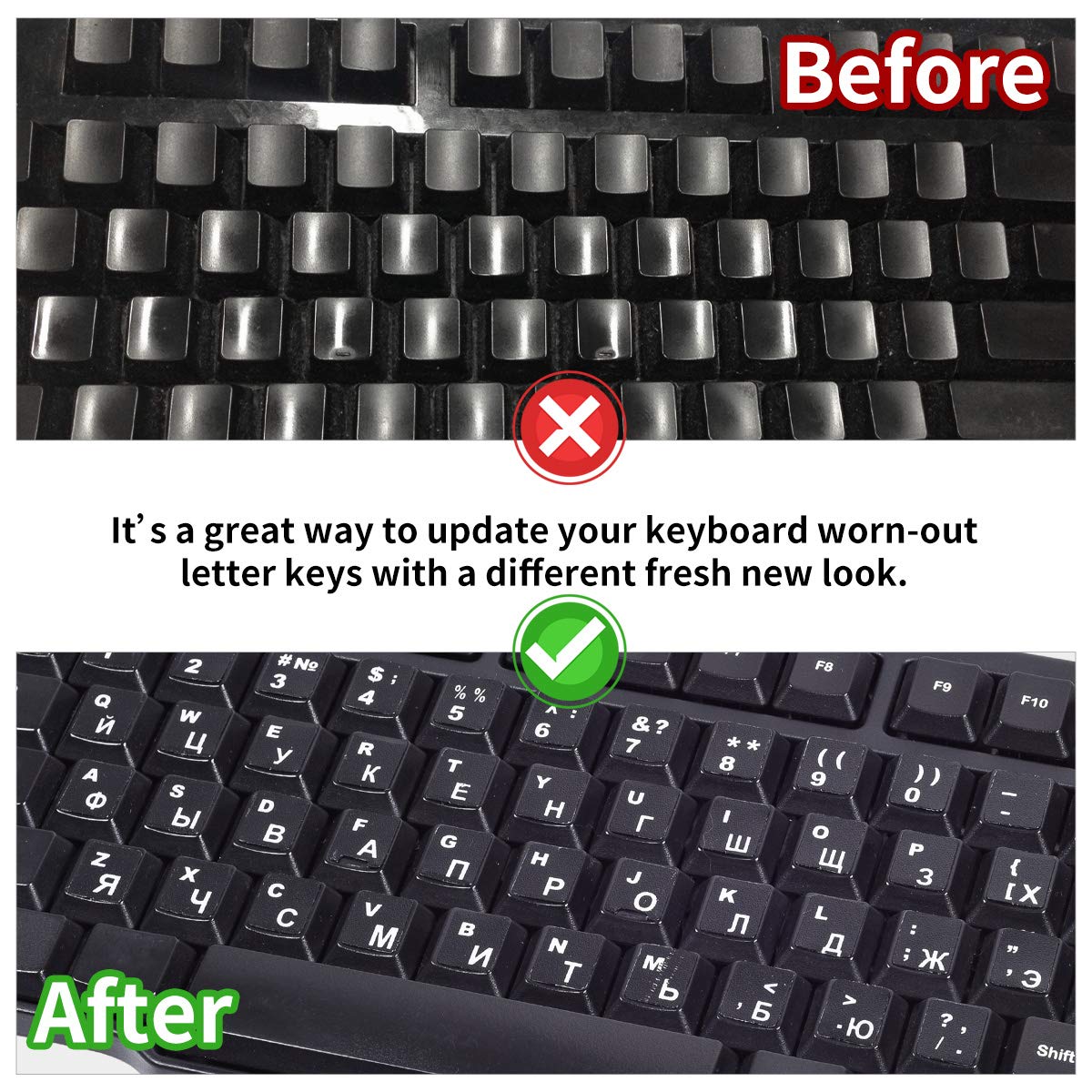 Russian Keyboard Stickers - Cyrillic Alphabet for PC & Laptop - Home & Office Use