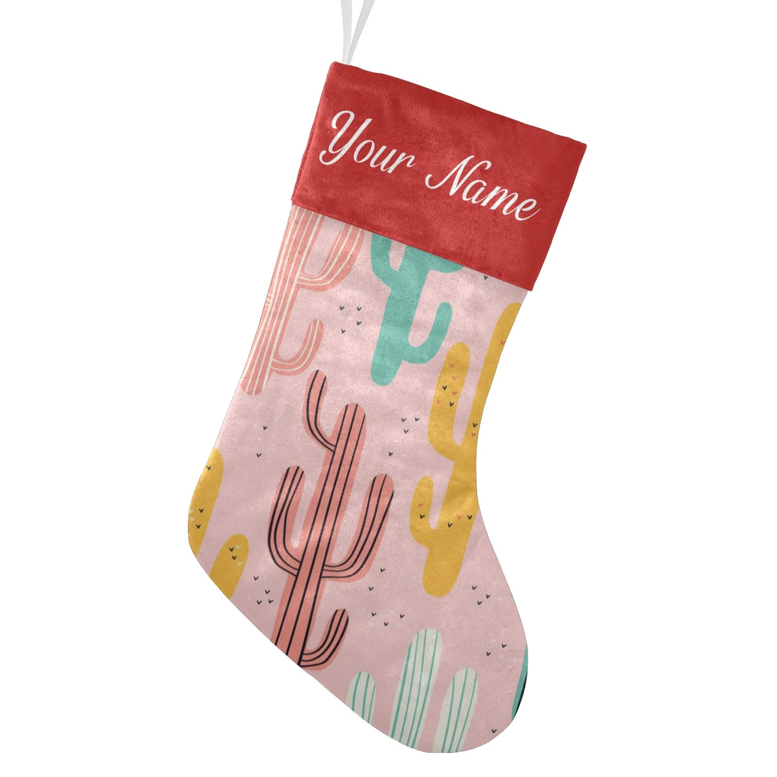 Cute Pink Cactus Christmas Stockings - Personalized Name Holiday Socks for Family Party Decor (17.52 x 7.87 Inch) - Perfect for Fireplace Mantel, Gift Exchange & Festive Home Decoration