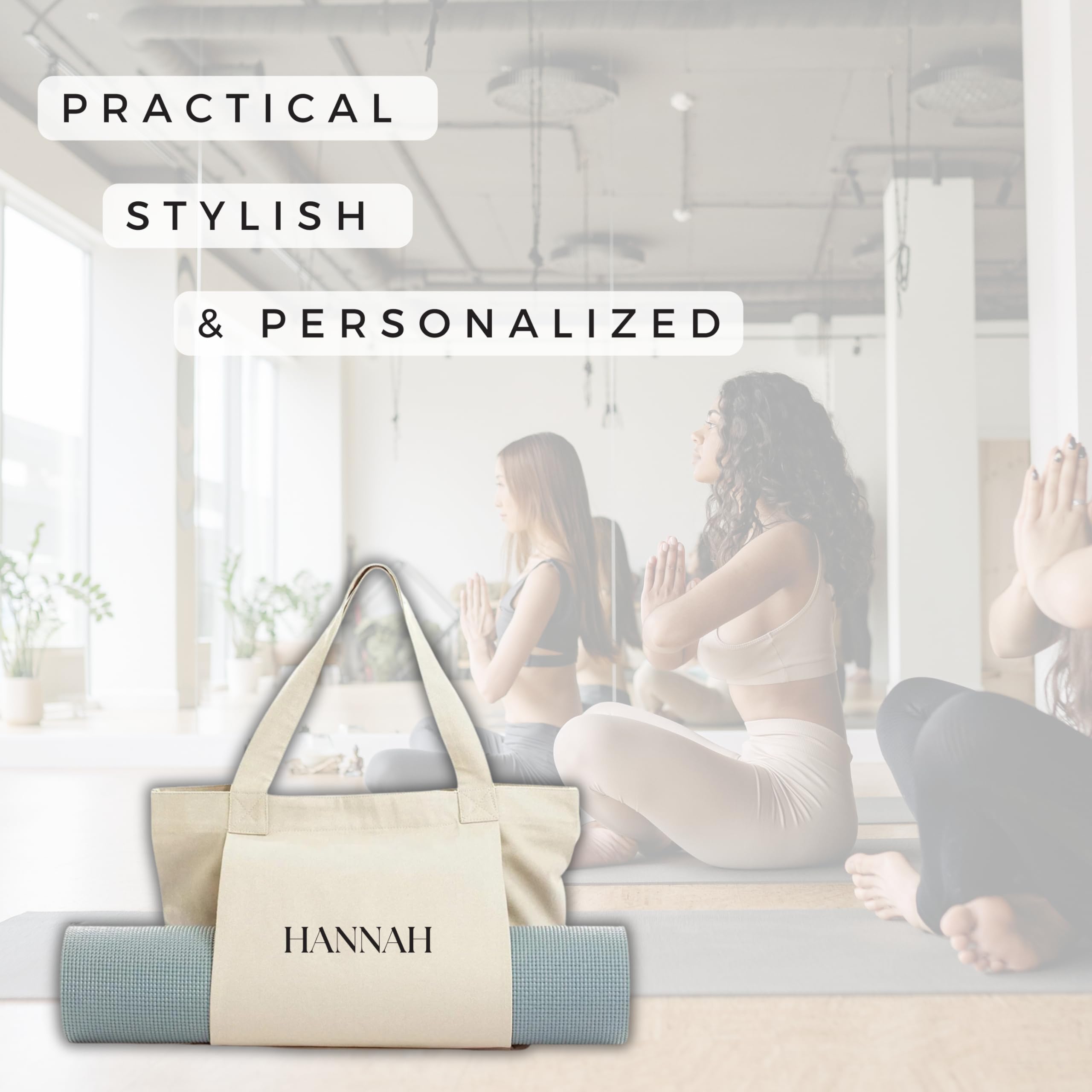 Custom Printed Canvas Tote Bag with Yoga Mat Holder - Reusable Shopping & Gym Bag for Yoga, Pilates, Beach, Travel & Workout - Perfect for Fitness Enthusiasts & Eco-Friendly Lifestyle