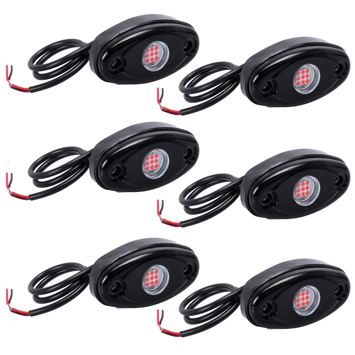 6 Pods LED Rock Lights Red - Waterproof Underglow LED Neon Kit for Car, Truck, ATV, SUV & Boat - Underbody Glow Accent Lighting for Off-Roading, Night Driving & Vehicle Customization