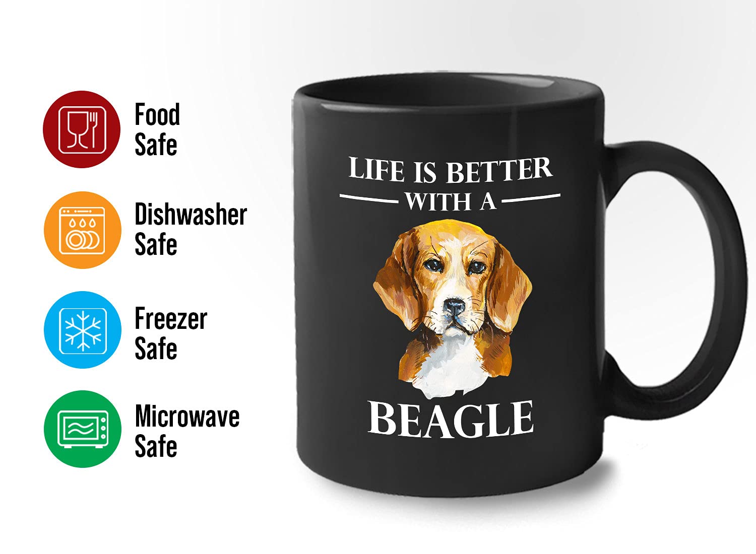 11 Oz Black Dog Lover Coffee Mug - Life Is Better With A Beagle - Perfect Gift for Dog Owners, Pet Lovers & Beagle Breed Enthusiasts - Great for Coffee, Tea or Hot Chocolate at Home or Office