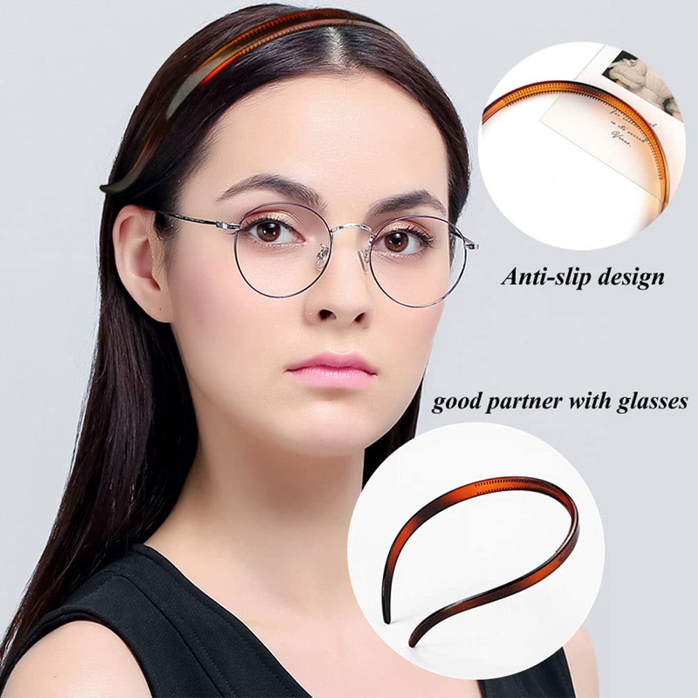 BIKCZEWIN 3 Pack Non-Slip Headbands for Women & Girls - Comfortable No Pressure Hair Bands with Teeth Comb for Glasses Wearers, Plastic Hair Loops for Sports, Workouts, Yoga & Daily Use