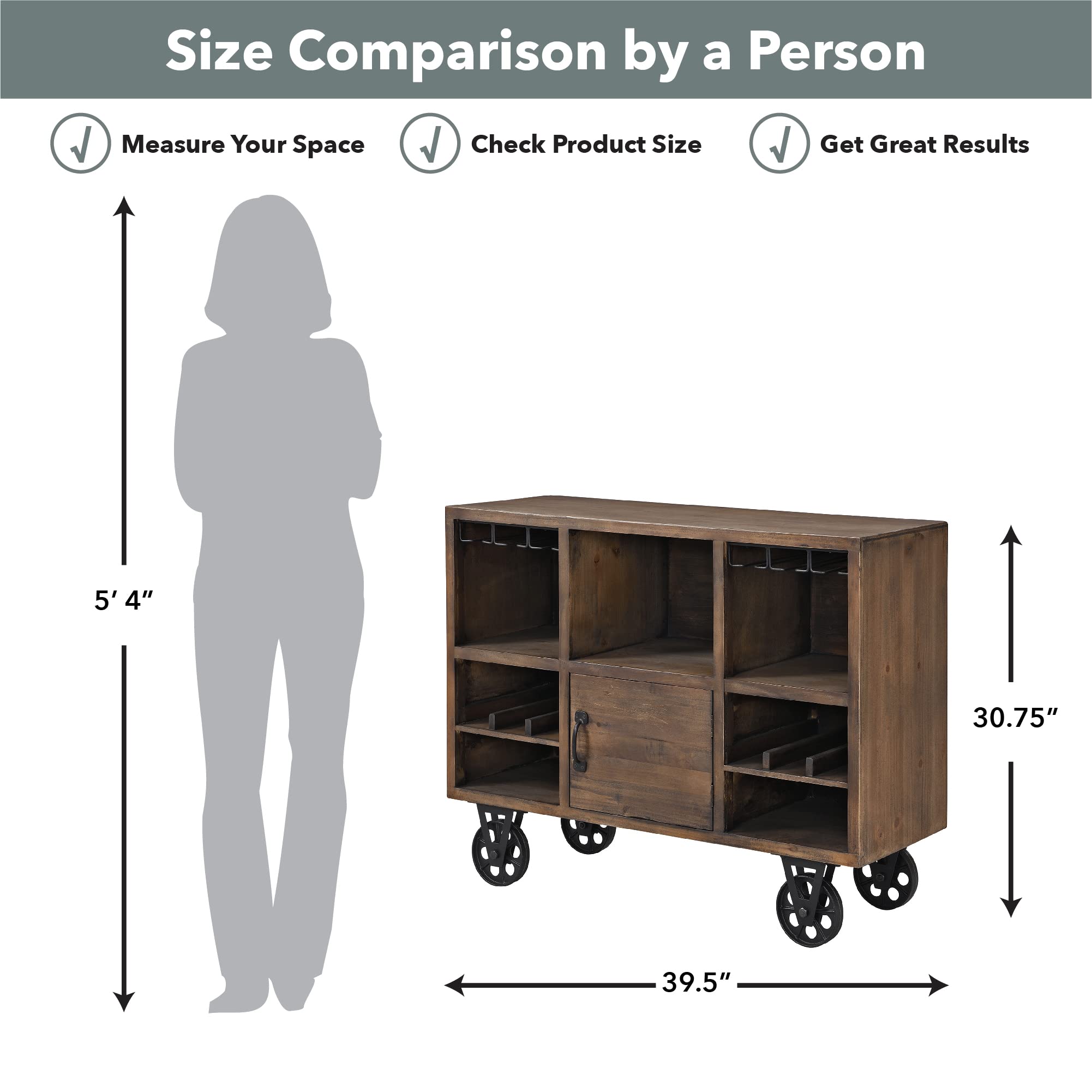 FirsTime & Co. Brown Brunswick Kitchen Cart - Portable Kitchen Island with Storage, Industrial Style Wood & Metal Rolling Cart, 39.5