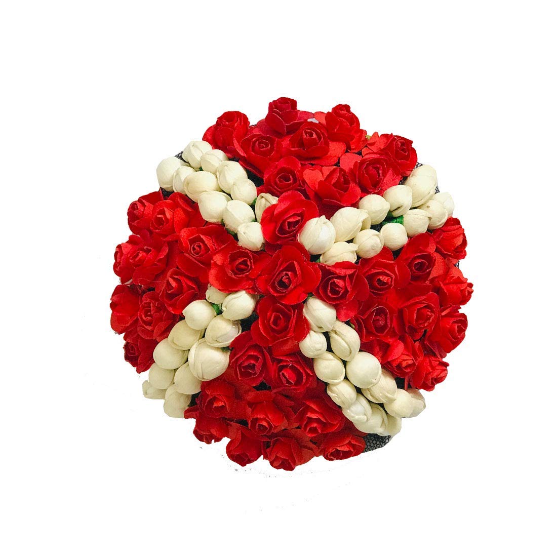 Maahal™ Fashion Red and White Juda Maker Flower Gajra Hair Bun Clip for Women - Perfect for Weddings, Parties, and Special Occasions