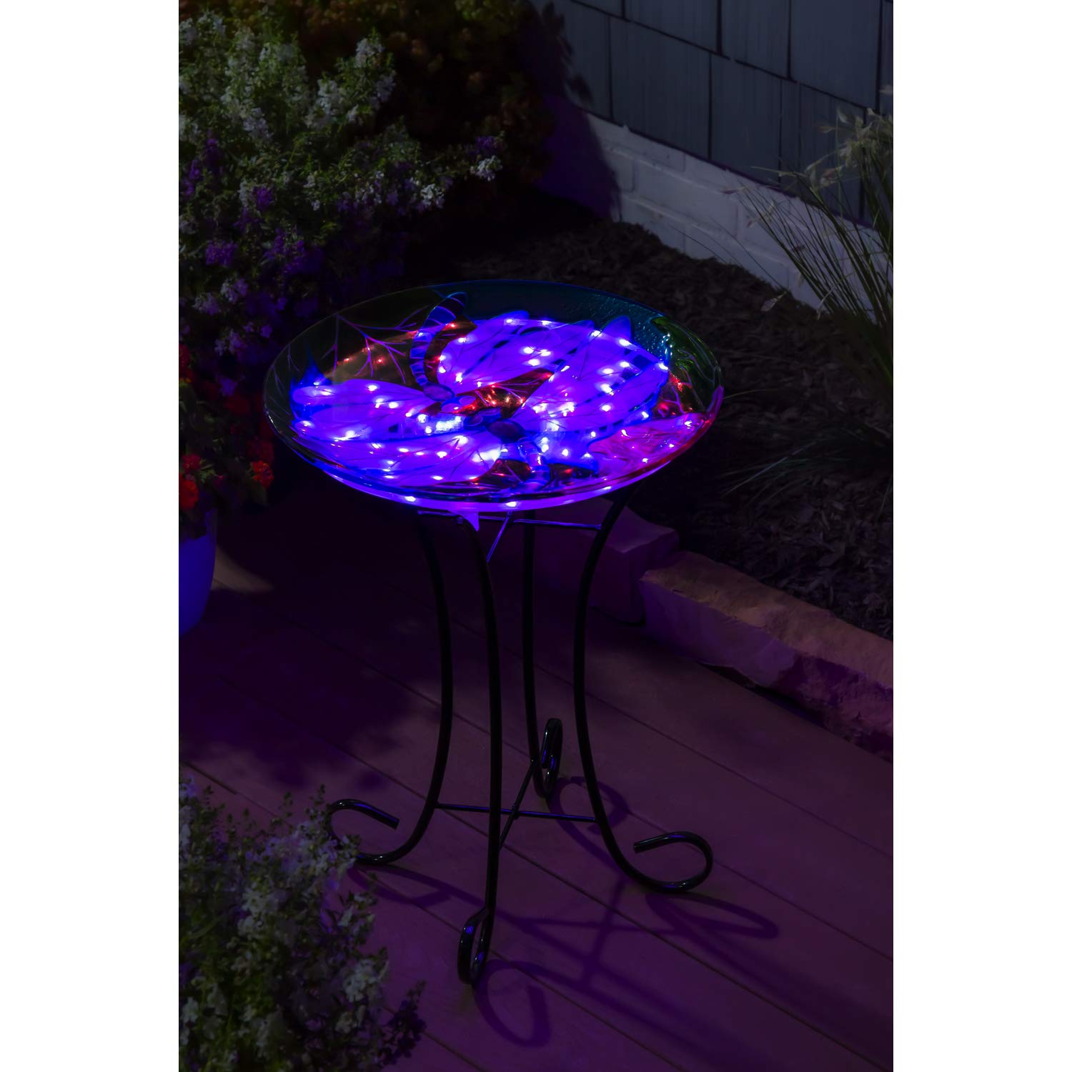 Evergreen Garden Dragonfly Duo Solar Glass Bird Bath - 18 x 2 x 18 Inches, 64oz Capacity | Outdoor Garden Decor for Patio, Lawn & Backyard | Solar-Powered Bird Feeder & Water Dish for Wild Birds | Perfect for Bird Watching & Garden Decoration