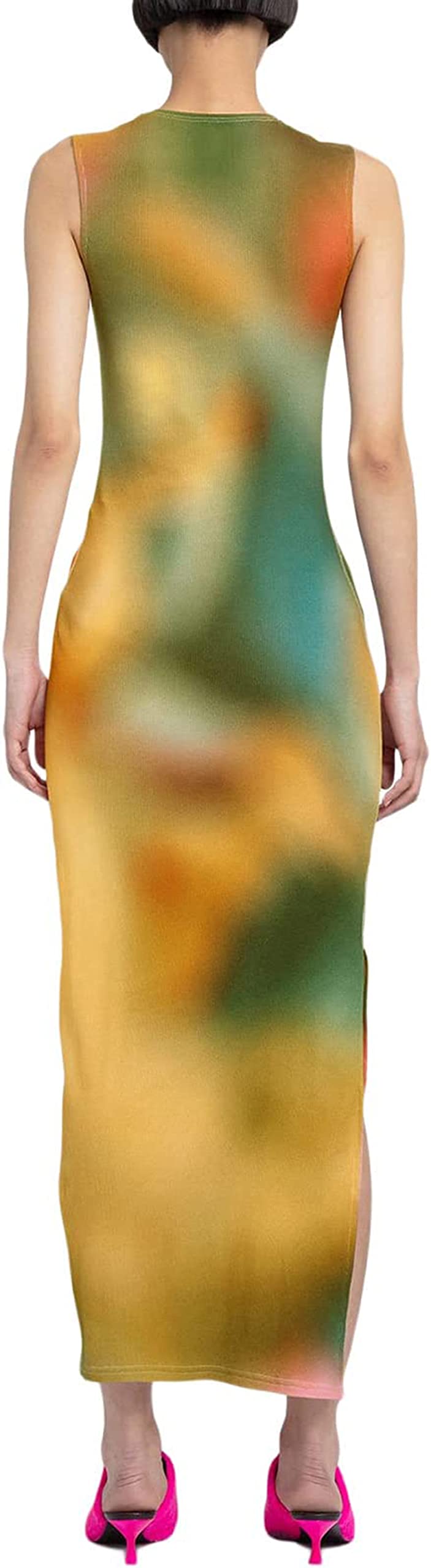 Suillty Women's Y2K Tie Dye Print Sleeveless Bodycon Maxi Dress - Slim Fit Summer Sundress for Beach, Vacation & Casual Outings