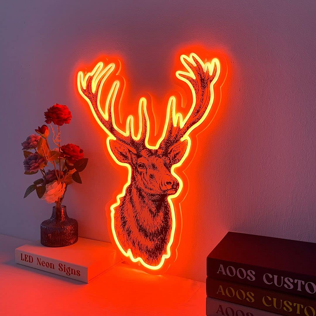 **Deer Neon Signs for Wall Decor - Custom LED Neon Lights for Bedroom, Home, Wedding & Party - Aesthetic Room Lighting for Bathroom & Kitchen - Perfect for Gifts, Bars & Cafe Decor**