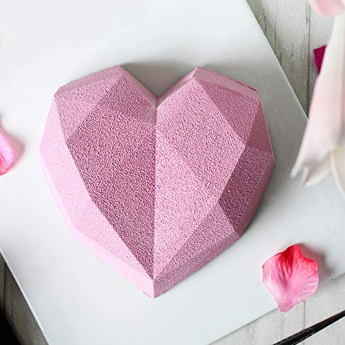 Beicemania® 3D Heart-Shaped Silicone Cake Mold - Small Chocolate & Mousse Baking Tin with White Diamond Design | Perfect for Valentine's Day, Birthday Cakes, and DIY Desserts