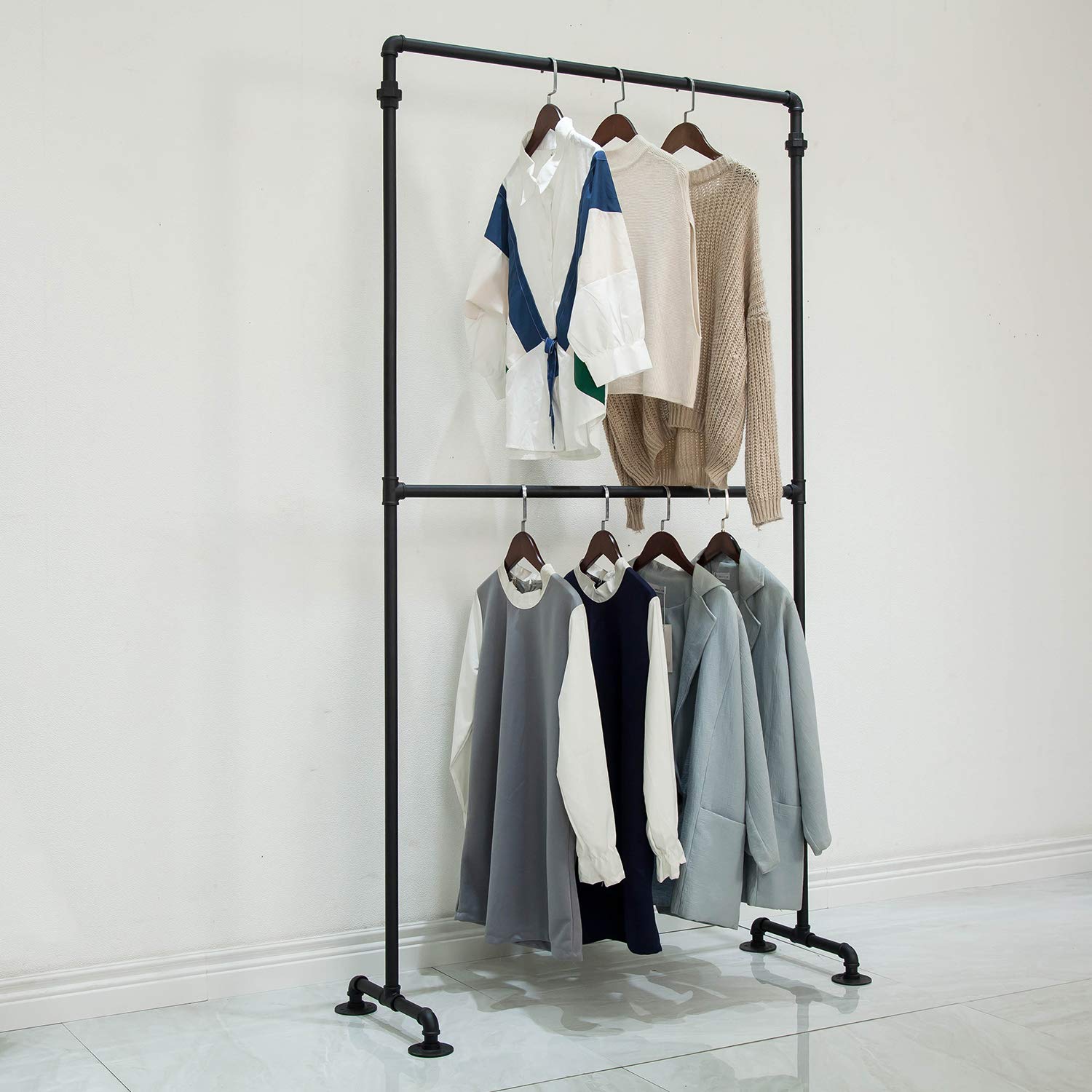 Heavy Duty 2-Tier Industrial Pipe Clothing Rack - 74.8