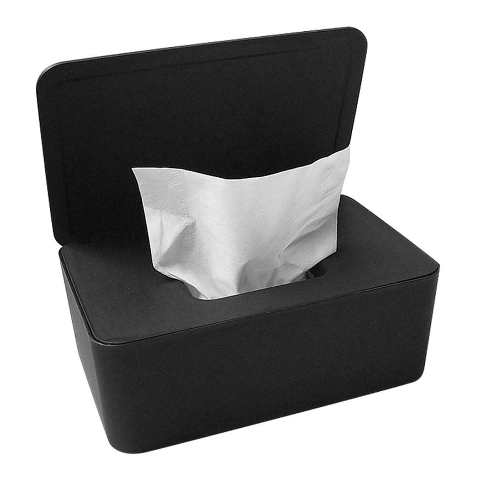 Brianer Wet Wipes Dispenser - Dustproof Tissue Storage Box with Lid for Home & Office Desk | Portable Dry/Wet Tissue Case Organizer | Perfect for Bathroom, Kitchen, Nursery & Travel (Black)