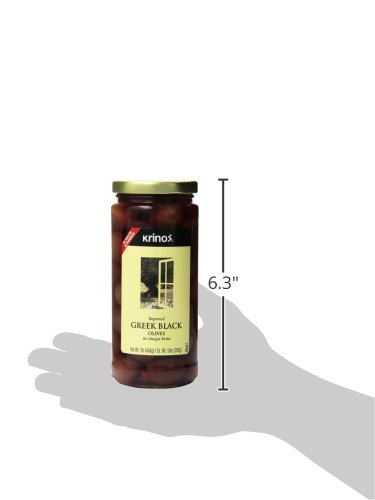 Krinos Black Olives in Brine - 16oz (1lb) Jar | Premium Greek Pitted Olives | Perfect for Salads, Pizzas & Charcuterie Boards