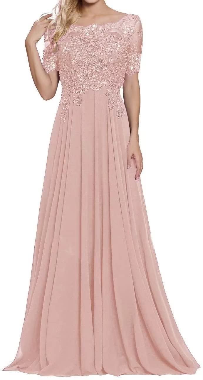 Elegant Lace Appliques Mother of The Bride Dress - Short Sleeve Long Formal Evening Gown for Plus Size Moms | Perfect for Weddings, Receptions & Special Occasions