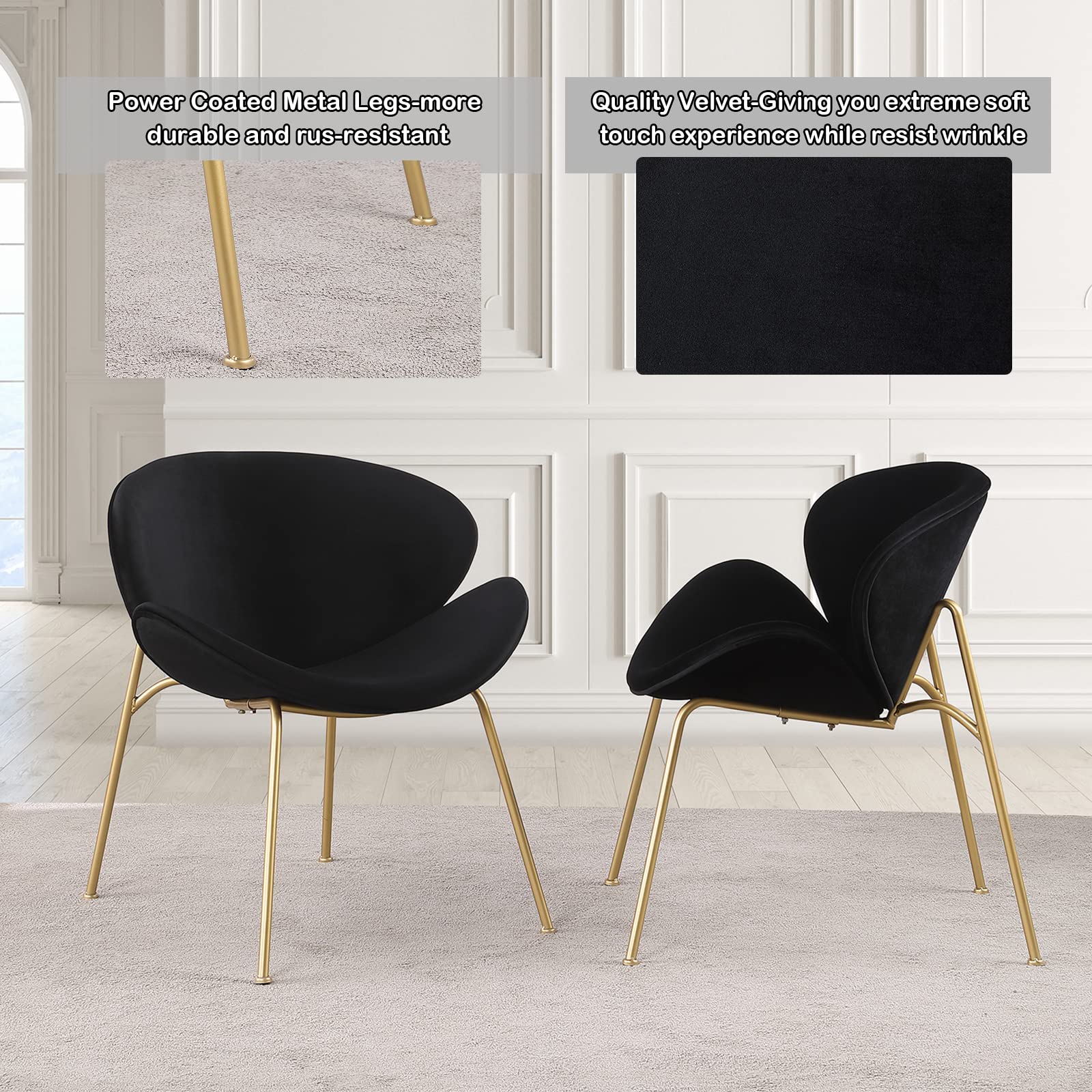 Luxury Velvet Dining Chairs Set of 2 - Modern Side Chairs with Golden Metal Legs & Curved Back - Comfortable Reading/Vanity Chairs for Bedroom, Living Room, Kitchen - Perfect for Dinner Parties, Home Office & Cozy Relaxation