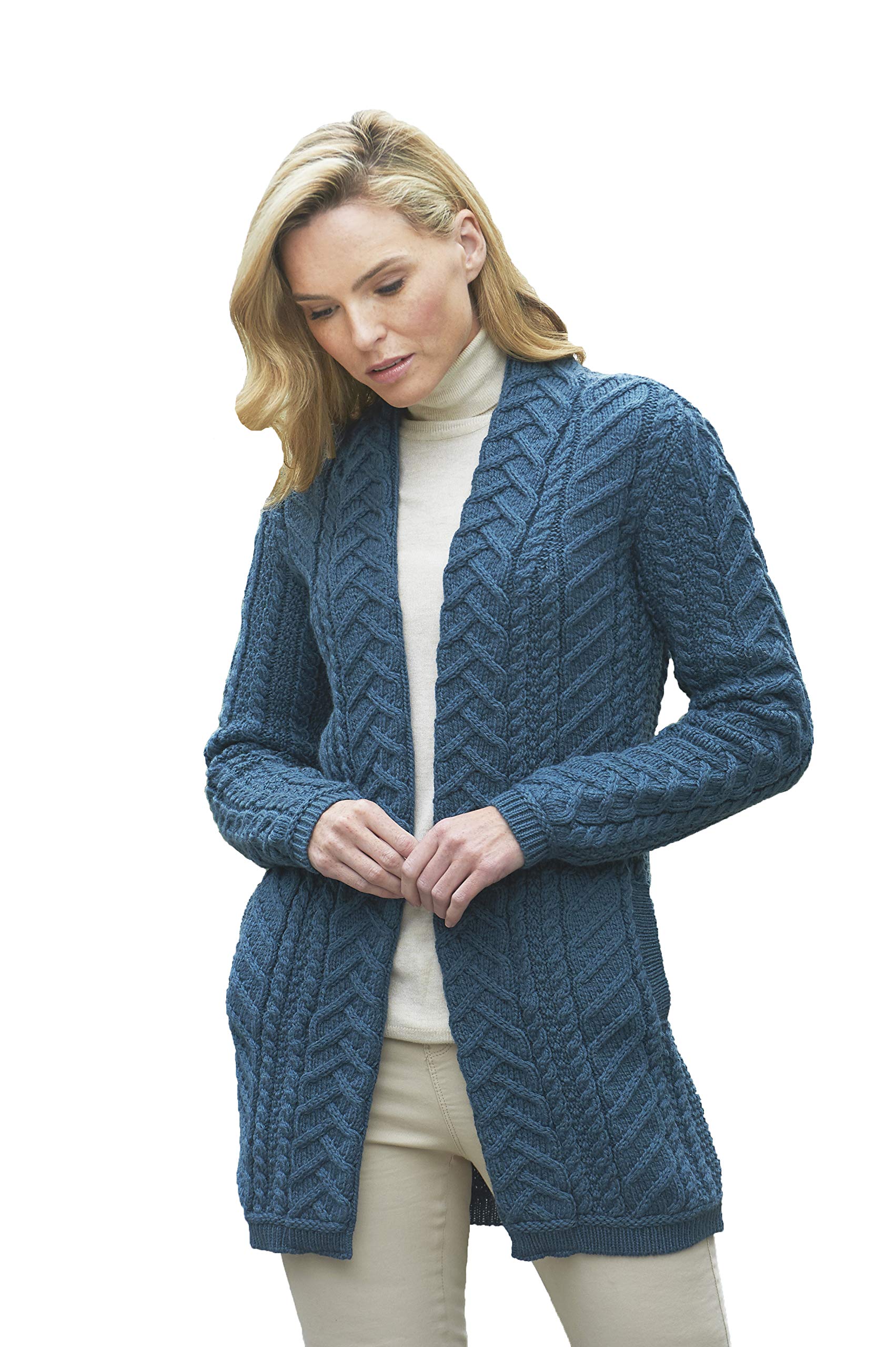 Aran Crafts Women's Edge to Edge Cardigan Coat - 100% Super Soft Merino Wool Sweater for Fall & Winter - Cozy Knit Wrap for Office, Travel & Casual Wear