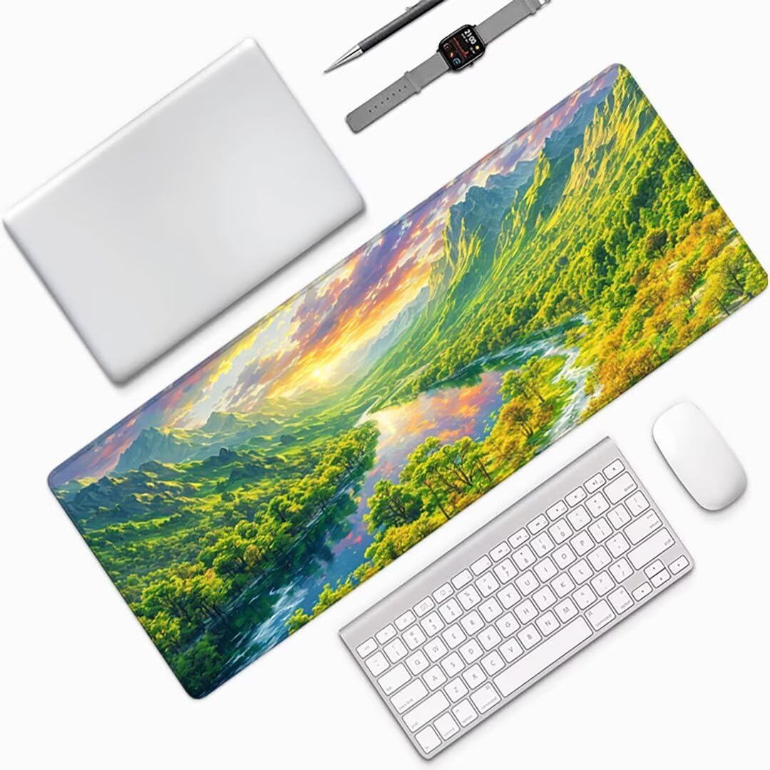 XXL Gaming Mouse Pad 36x16 Inches - Extra Large Non-Slip Desk Mat for Office & PC Gaming - 3mm Thick Landscape Green Extended Mousepad (900x400mm) - Perfect for Work, Gaming & Home Office Setup