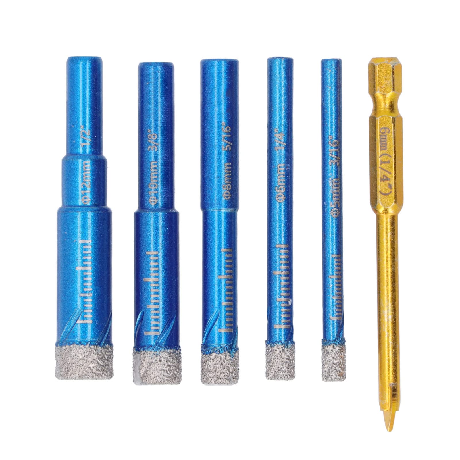 6pcs Brazed Dry Drill Bit Set - Wear Resistant Vacuum Brazing Hole Saw Cutter for Ceramic Tiles, Marble, Granite & Glass - Perfect for Bathroom Renovation, Kitchen Backsplash & DIY Home Improvement Projects