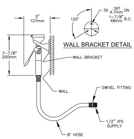 Haws 8901B Wall Mounted Body Spray with 8' Hose - Durable Stainless Steel Shower Spray for Spa, Gym & Home Bathroom Renovation