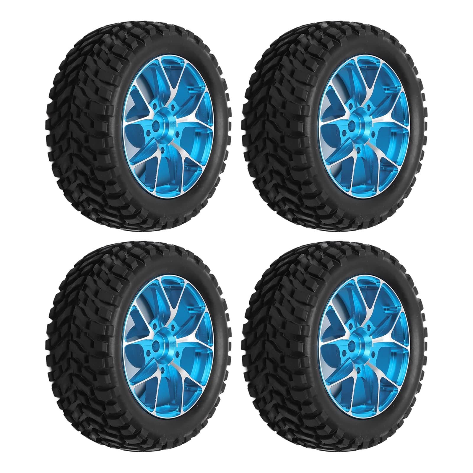 **SUNGOOYUE 4Pcs RC Rally Car Tires with Aluminum Alloy Wheels - 1/10 Scale Rubber Tires for Flat Sports Cars (Blue) - Perfect for Off-Road Racing & Drifting**