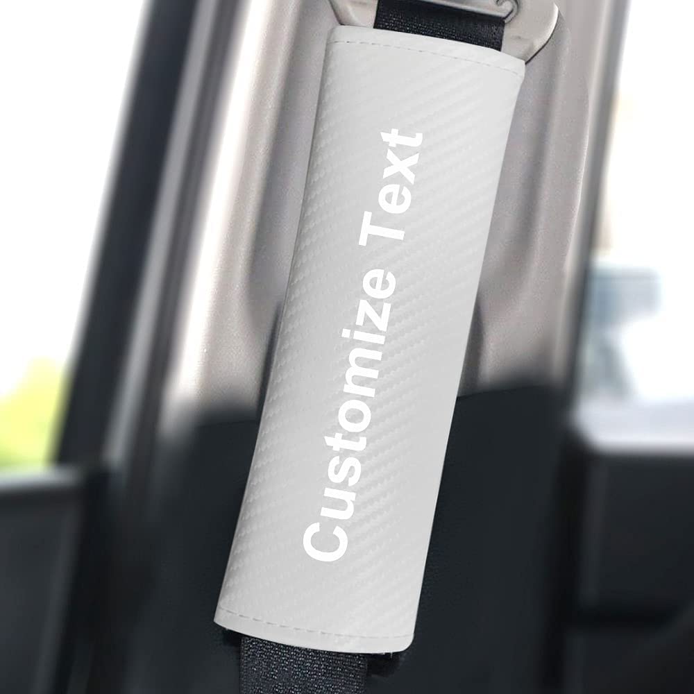 Yajomi Custom Car Seat Belt Pads - Carbon Fiber Shoulder Pad Cushion Cover (2 Pack, White) | Comfortable & Durable Strap Protector for Long Drives & Daily Commute