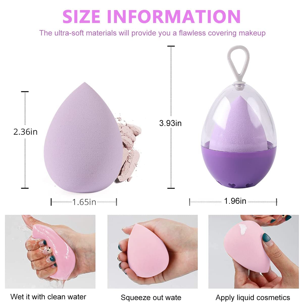 INOG 2PCS Makeup Beauty Blender Sponge Set with Breathable Storage Case & Dustproof Lid - Washable, Reusable Cosmetic Sponges for Women & Girls - Perfect for Travel, Home Makeup Application & Professional Use