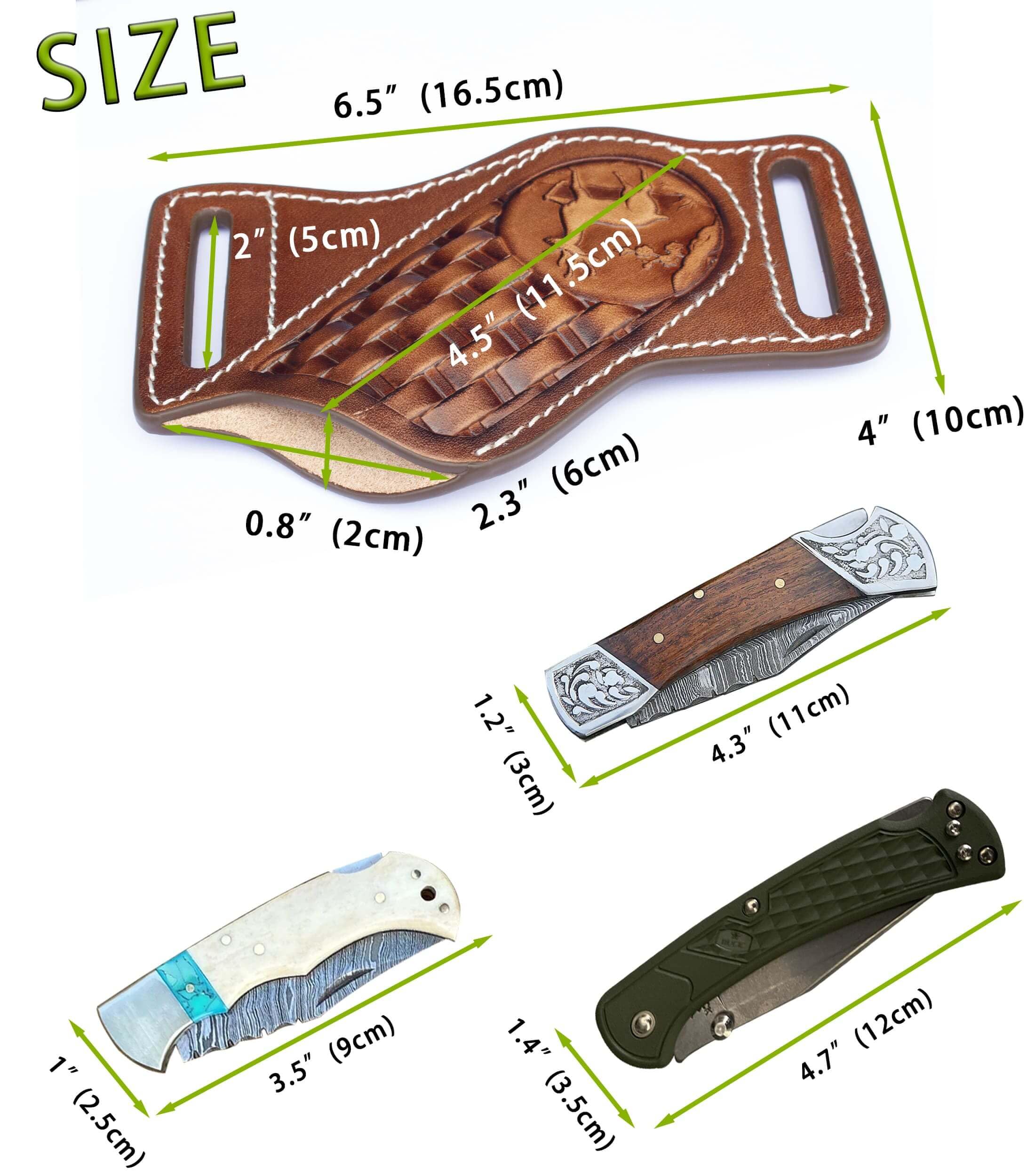 Durable Leather Knife Sheath for Belt - Fits 4
