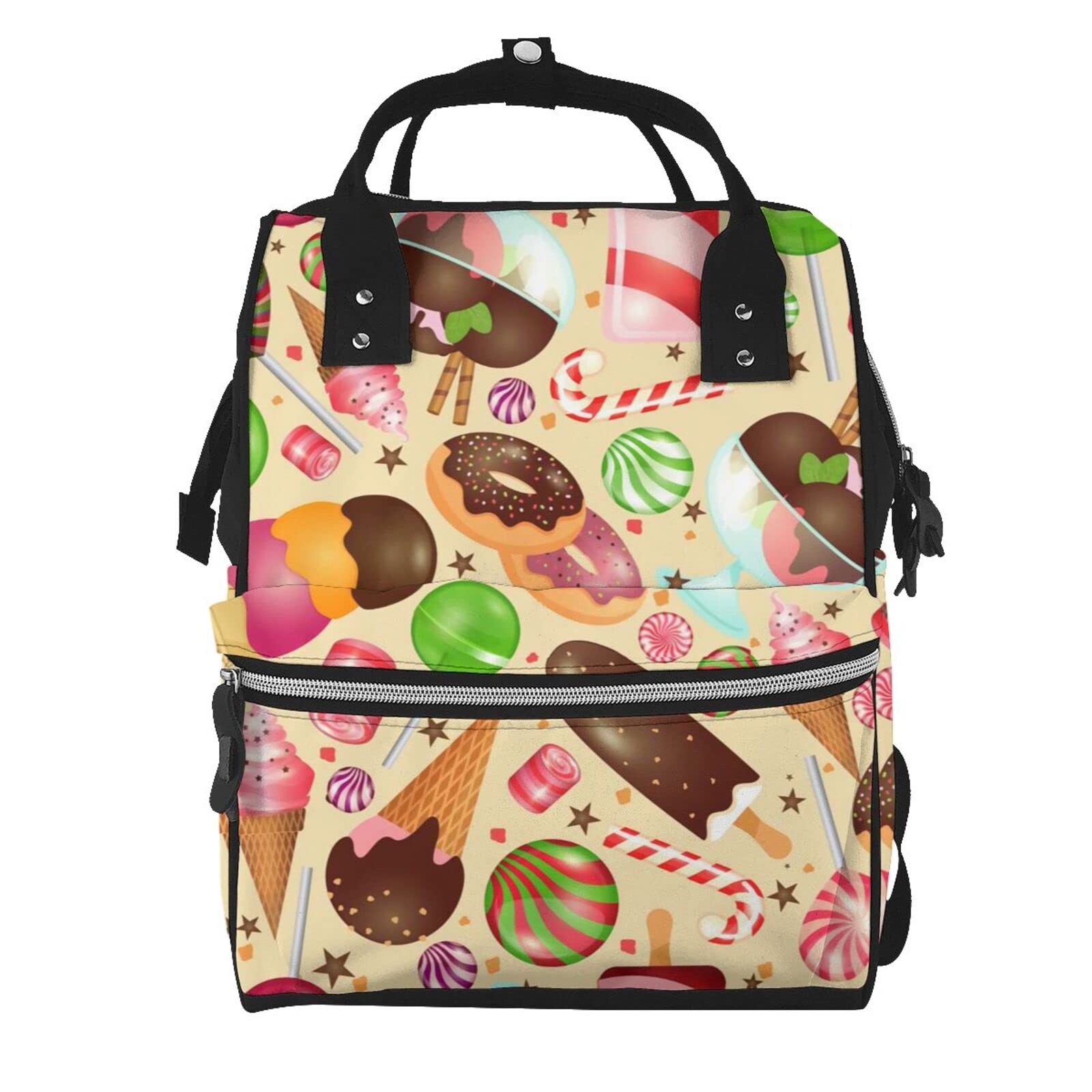 Large Capacity Travel Backpack - Cute Donut Ice Cream Design Diaper Bag for Moms & Dads - Perfect for Baby Essentials, Daycare, and Family Outings