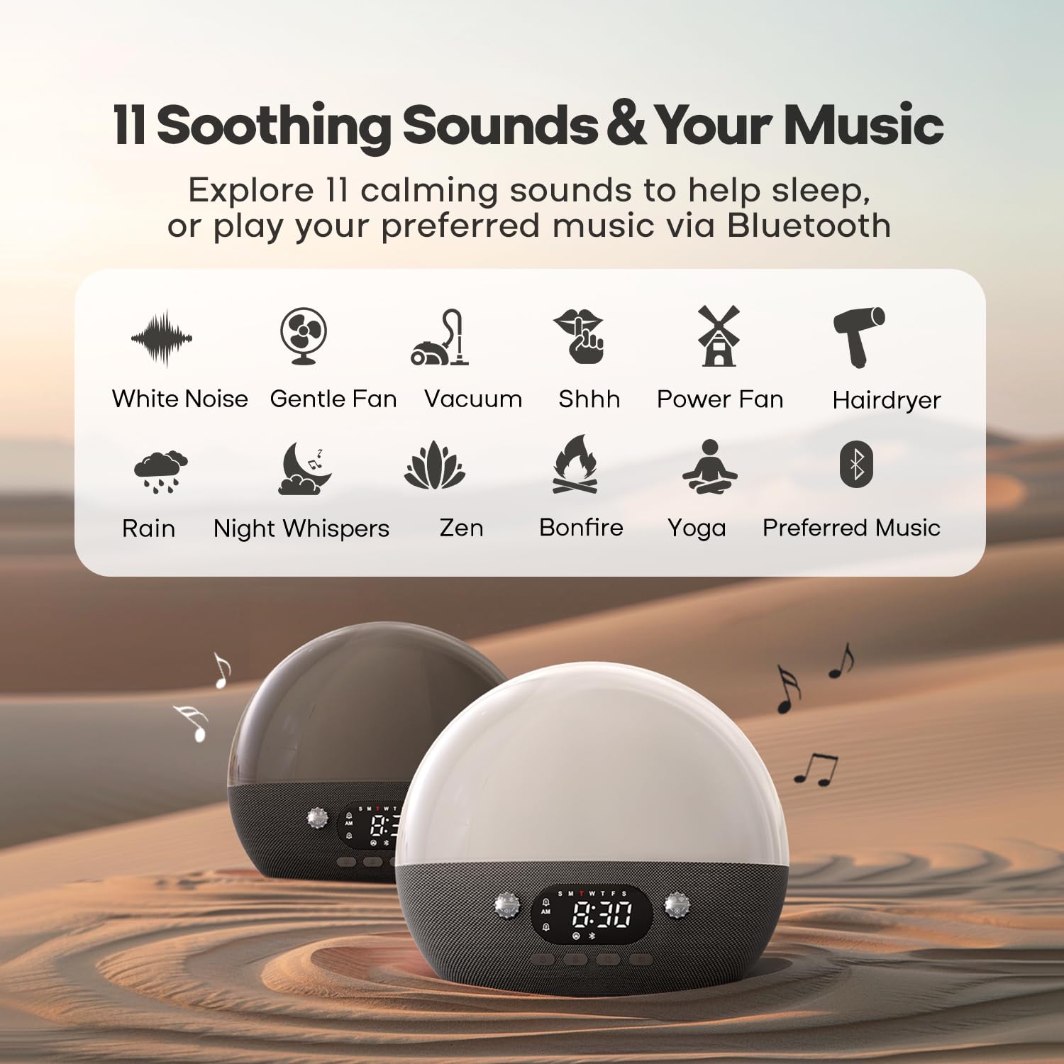 Dekala RestOnn Sunrise Alarm Clock & Sunset Sound Machine - 7-Day Programmable Dual Alarm with White Noise & Natural Sleep Sounds, Bluetooth Speaker, Amber Night Light & Smart App Control (White) - Perfect for Bedroom, Nursery, Office & Meditation Room