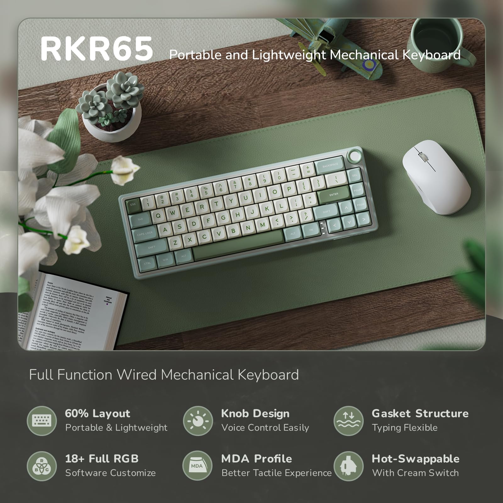 RK R65 Wired Mechanical Gaming Keyboard - 60% RGB, Hot-Swappable, PBT Keycaps | Perfect for Esports & Office Work