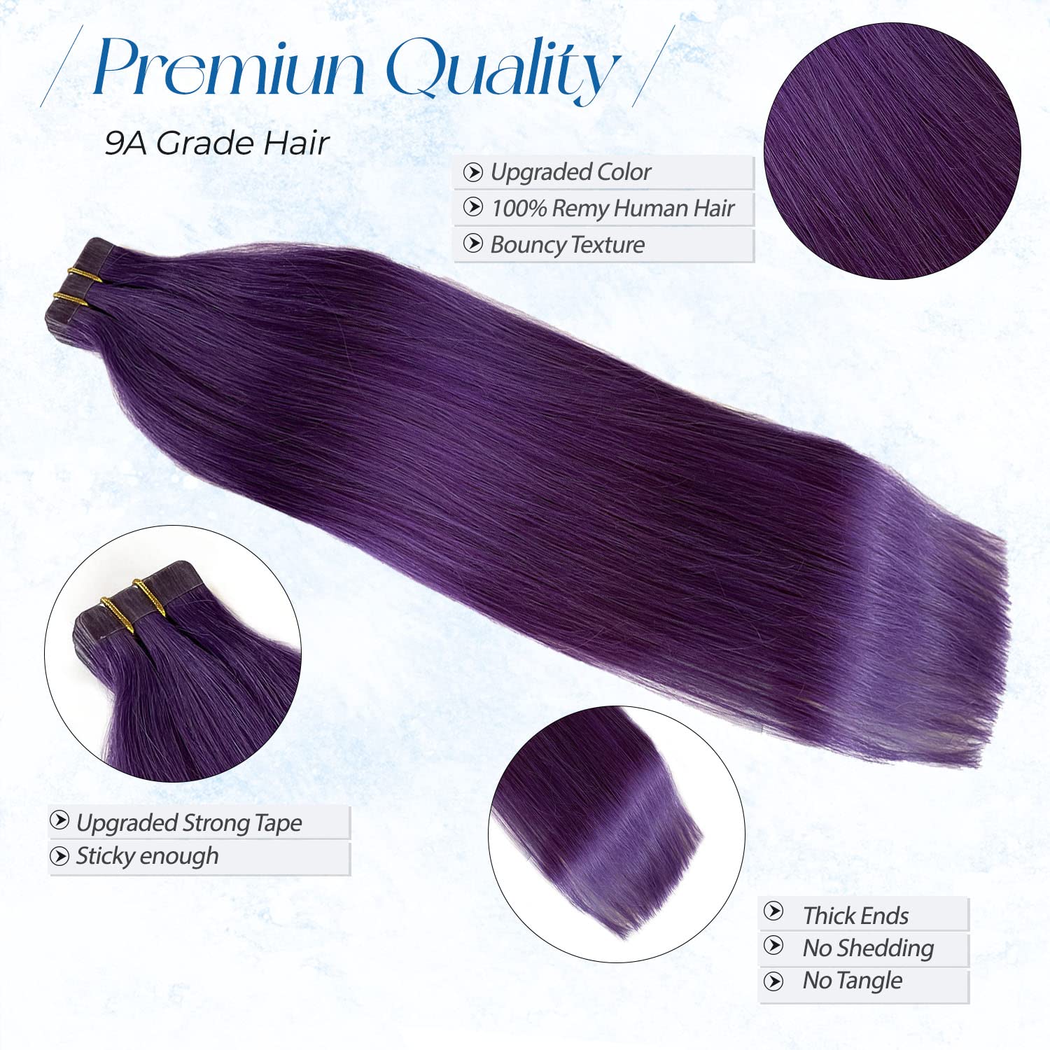 20 Pieces Purple Invisible Tape-in Hair Extensions 18 Inch 40g - 100% Human Hair for Volume & Length - Perfect for Parties, Weddings & Daily Styling